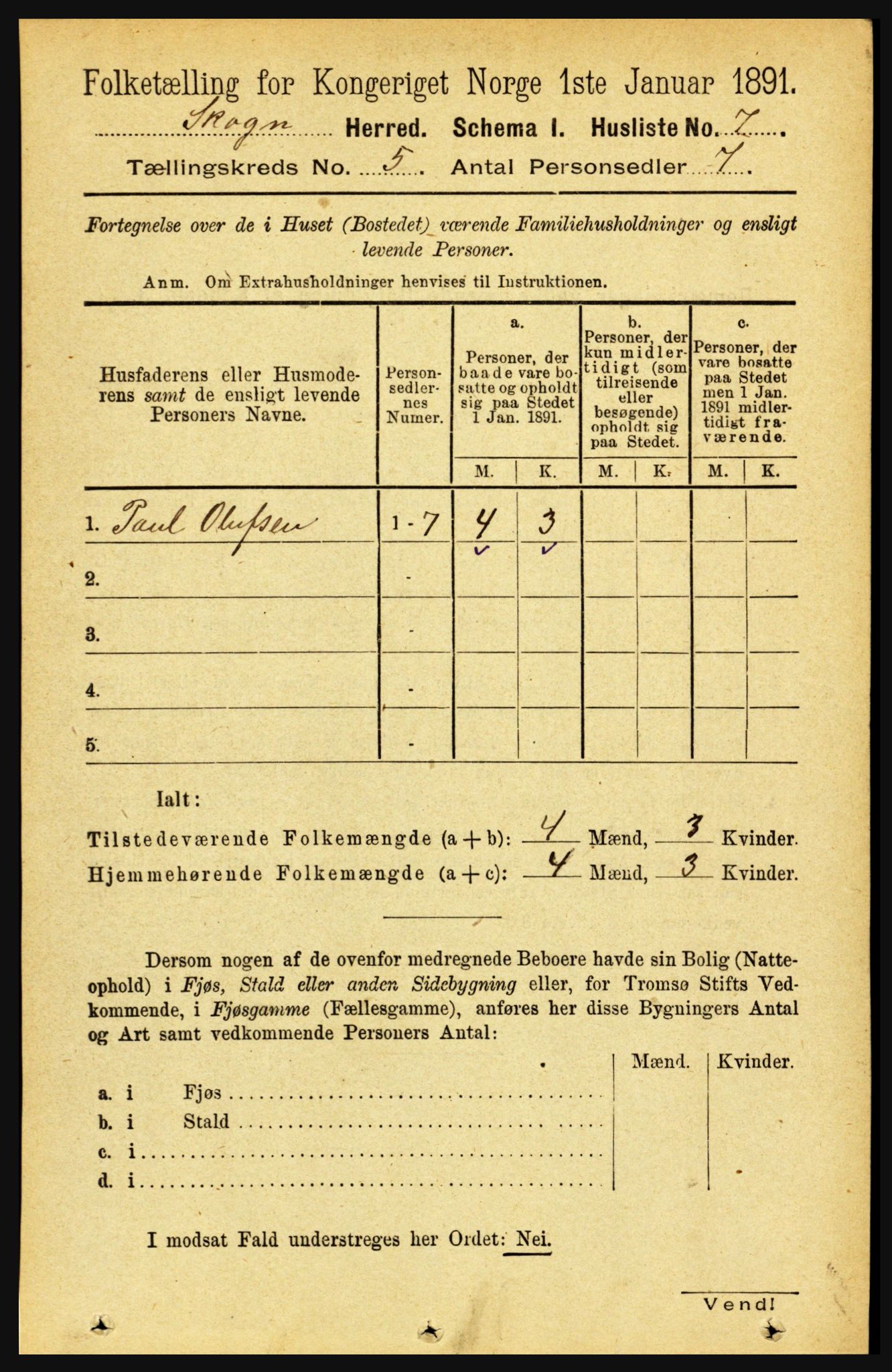 RA, 1891 census for 1719 Skogn, 1891, p. 2851