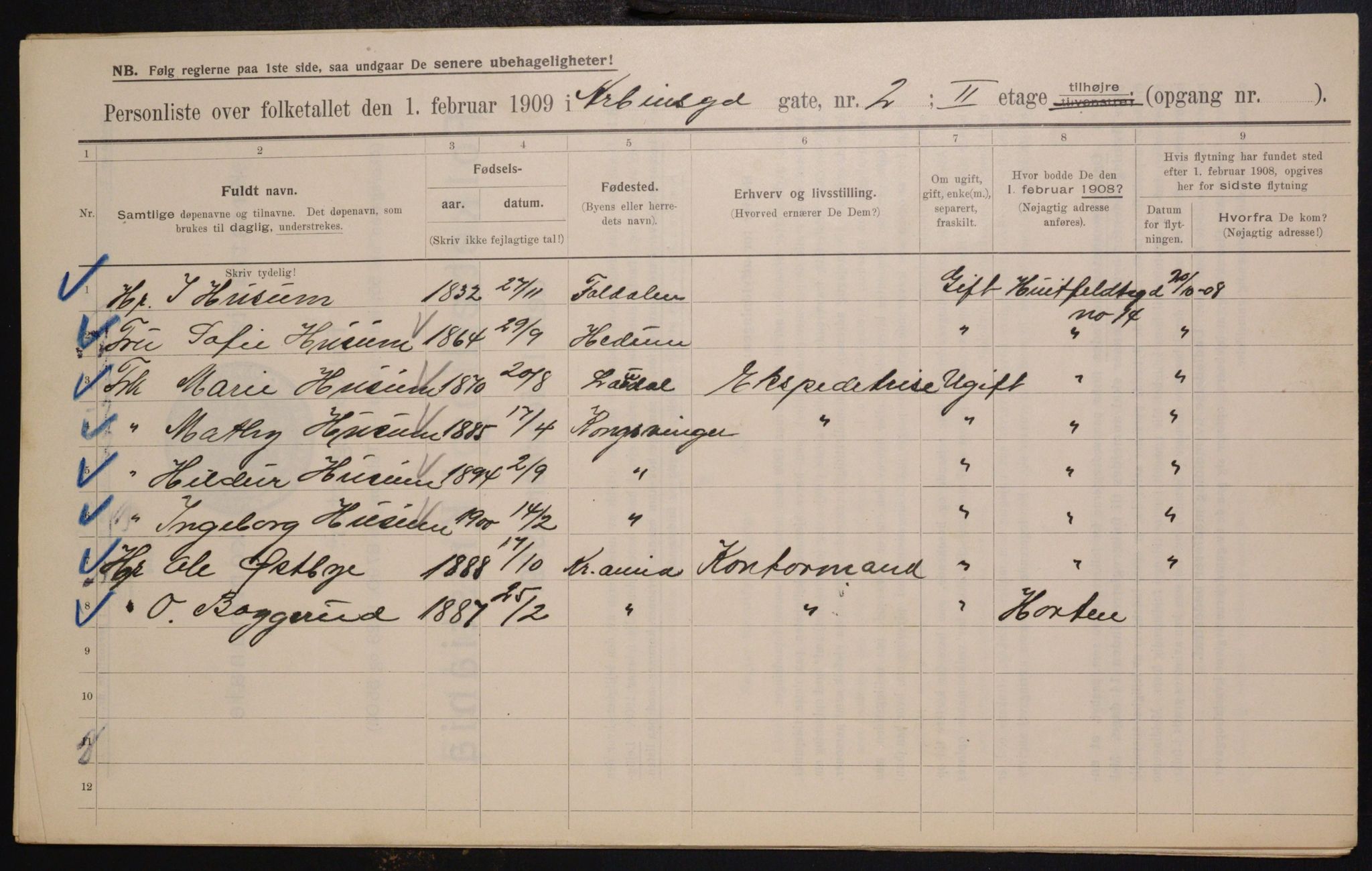OBA, Municipal Census 1909 for Kristiania, 1909, p. 1547