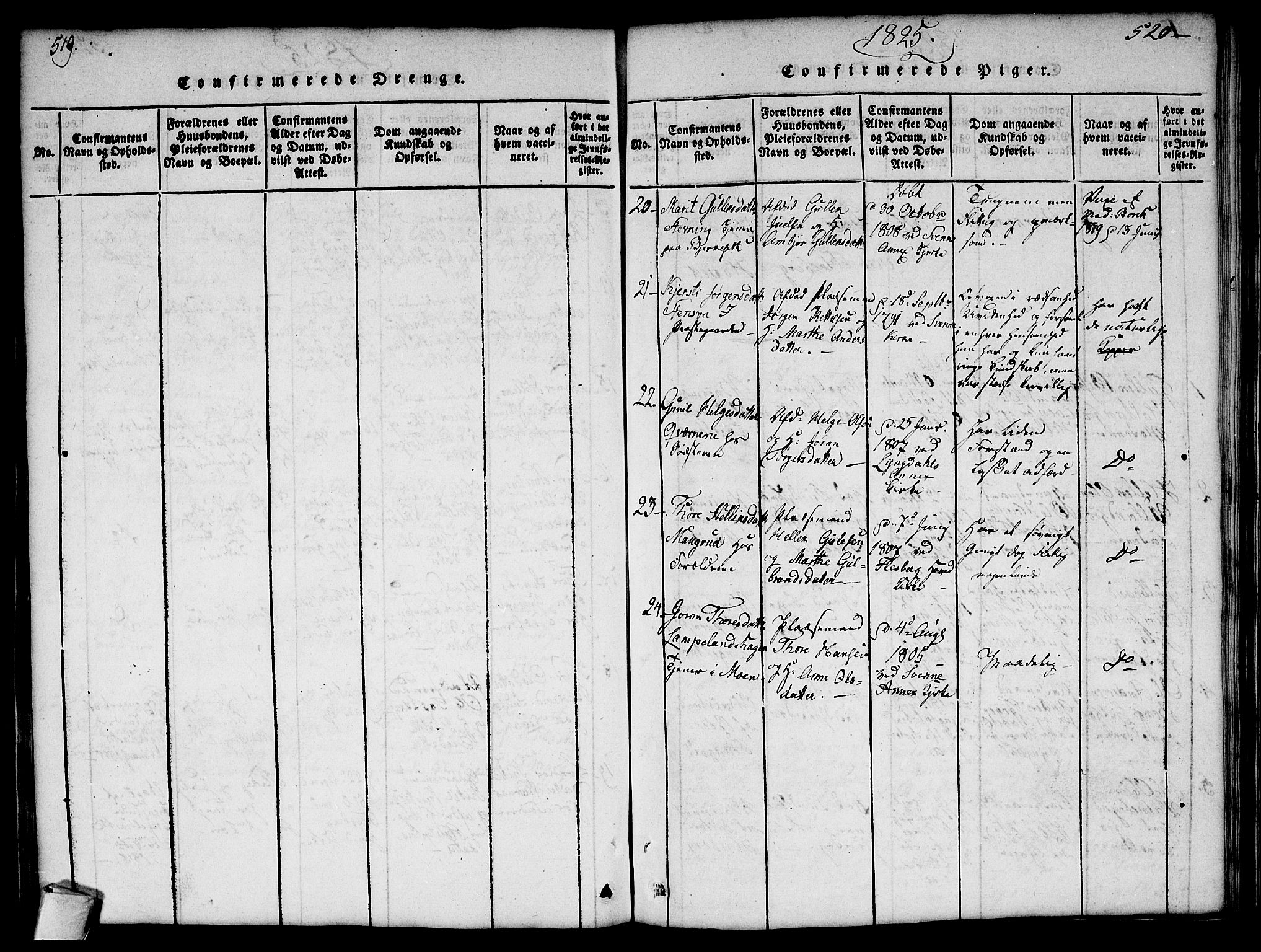 Flesberg kirkebøker, SAKO/A-18/G/Ga/L0001: Parish register (copy) no. I 1, 1816-1834, p. 519-520