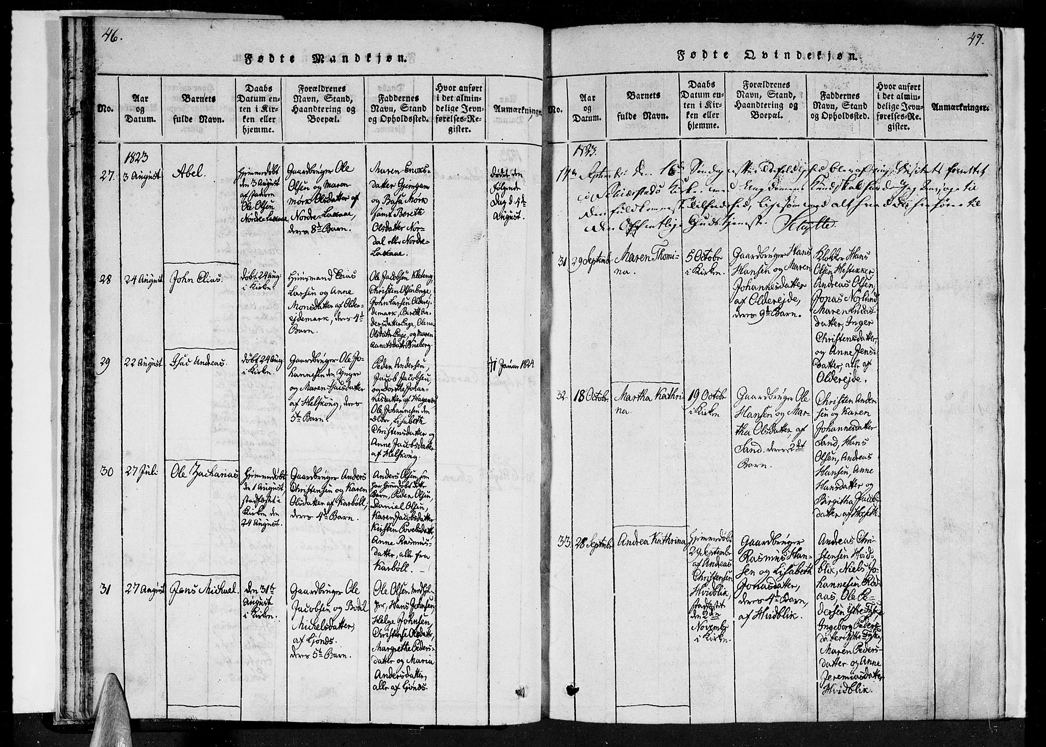 Ministerialprotokoller, klokkerbøker og fødselsregistre - Nordland, SAT/A-1459/852/L0736: Parish register (official) no. 852A06, 1820-1833, p. 46-47