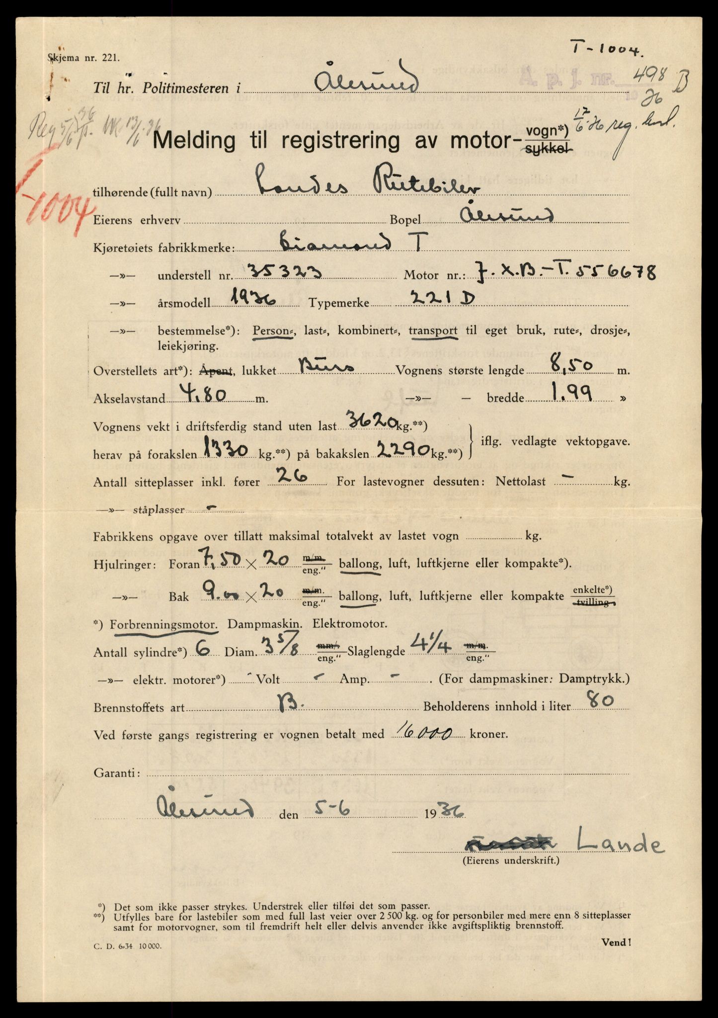 Møre og Romsdal vegkontor - Ålesund trafikkstasjon, AV/SAT-A-4099/F/Fe/L0010: Registreringskort for kjøretøy T 1050 - T 1169, 1927-1998, p. 1756