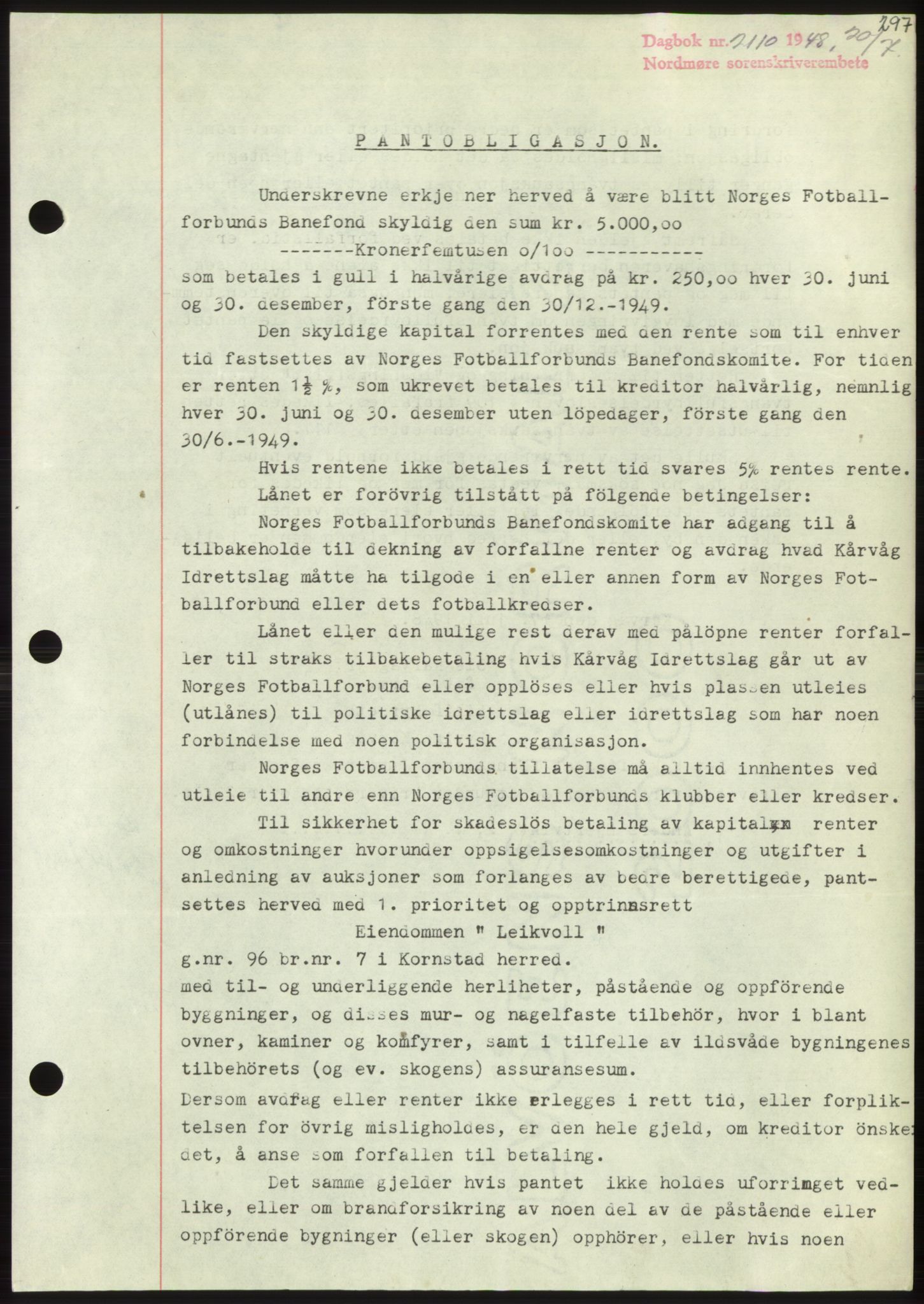 Nordmøre sorenskriveri, AV/SAT-A-4132/1/2/2Ca: Mortgage book no. B99, 1948-1948, Diary no: : 2110/1948