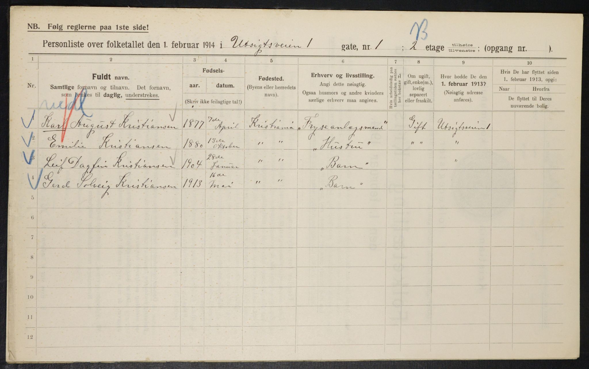 OBA, Municipal Census 1914 for Kristiania, 1914, p. 122346