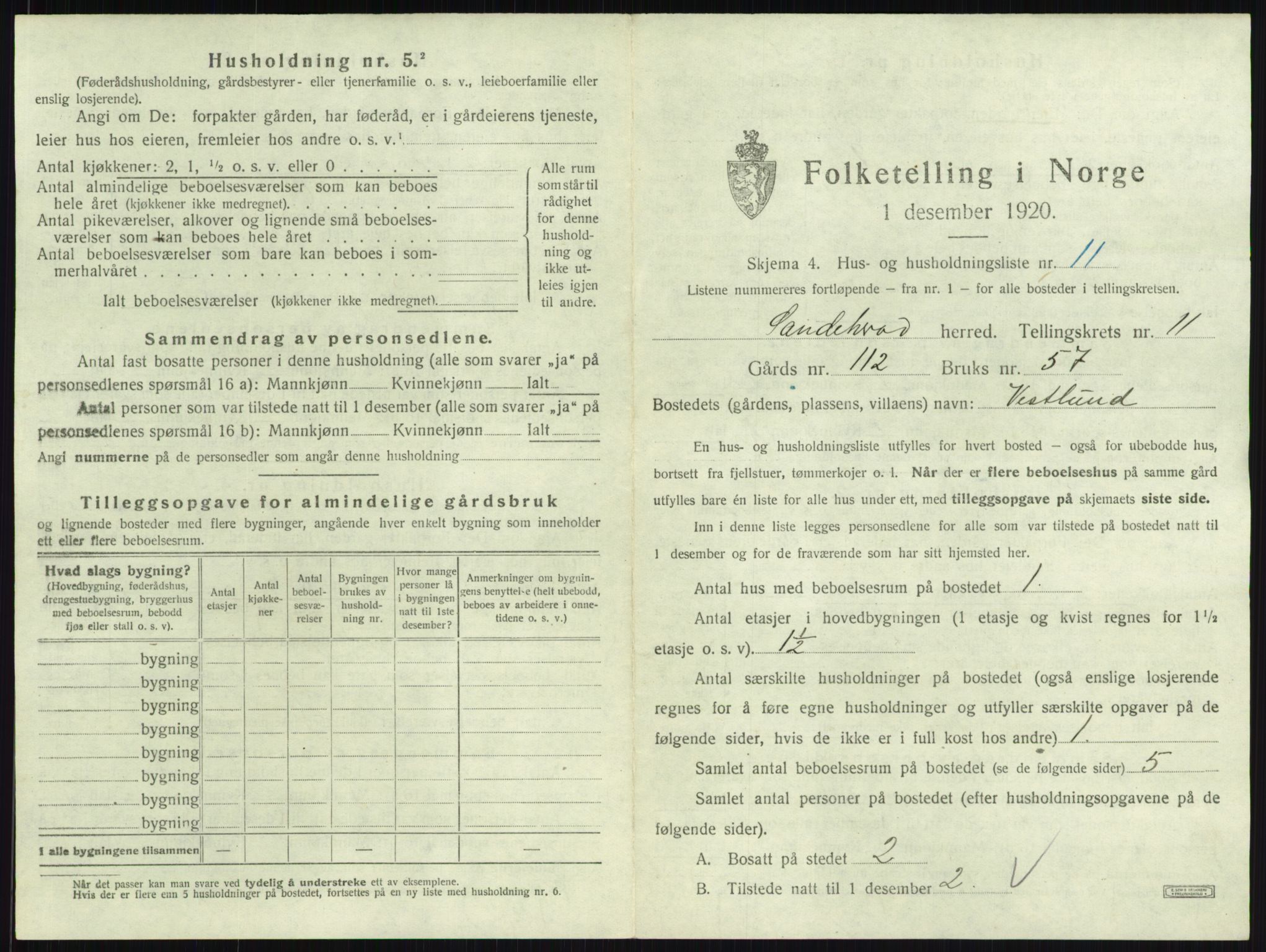 SAKO, 1920 census for Sandeherred, 1920, p. 2273
