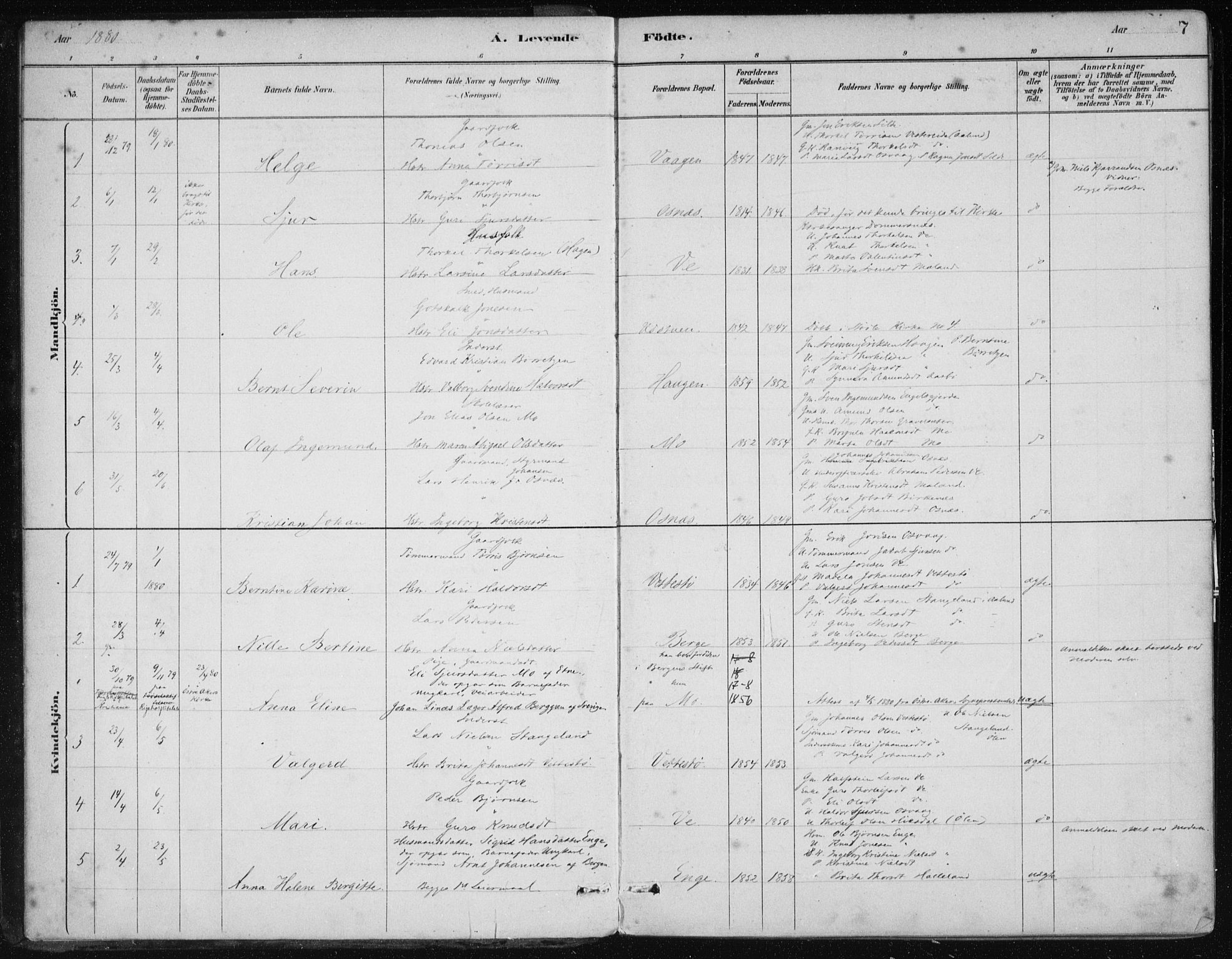Etne sokneprestembete, SAB/A-75001/H/Haa: Parish register (official) no. C  1, 1879-1919, p. 7
