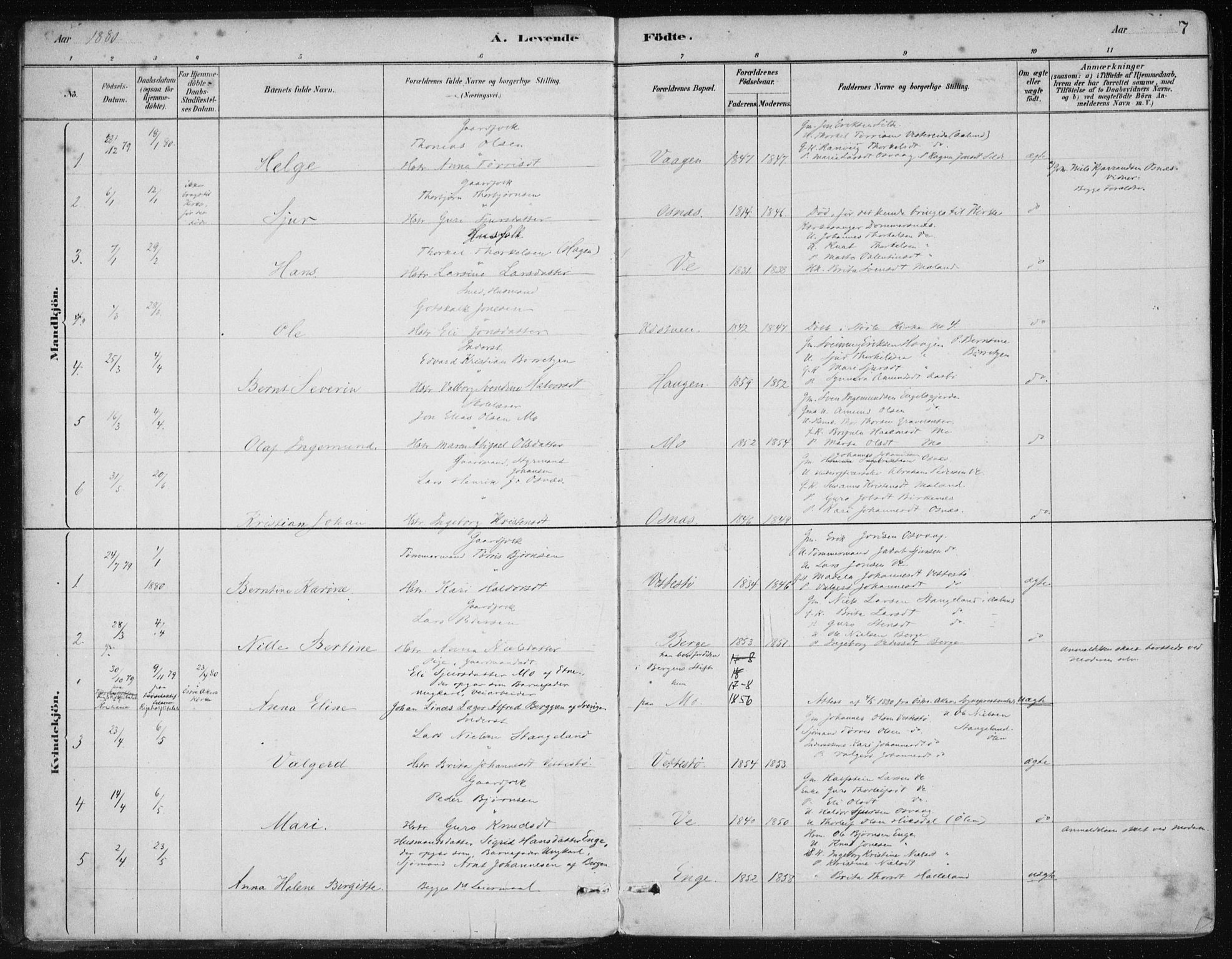 Etne sokneprestembete, AV/SAB-A-75001/H/Haa: Parish register (official) no. C  1, 1879-1919, p. 7