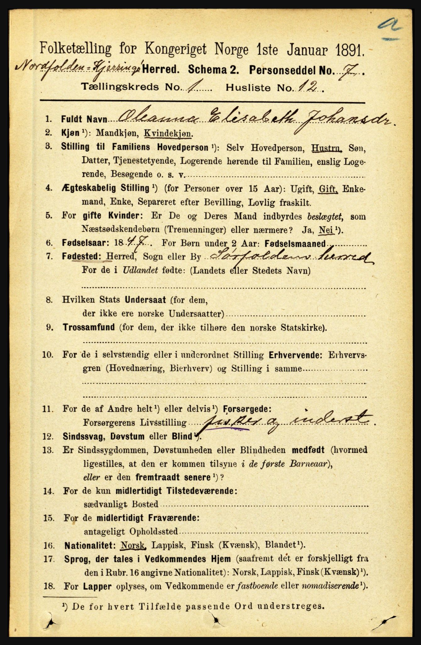 RA, 1891 census for 1846 Nordfold-Kjerringøy, 1891, p. 150