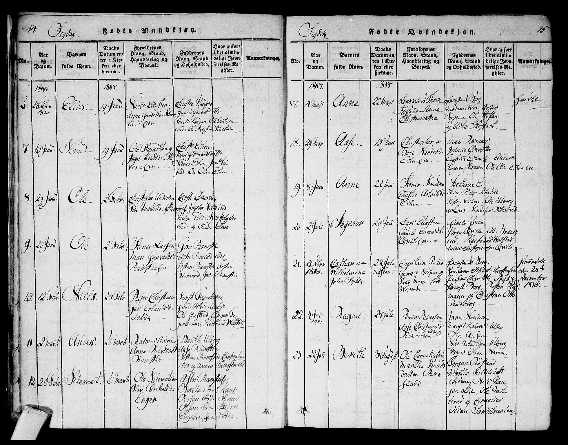 Sigdal kirkebøker, SAKO/A-245/F/Fa/L0005: Parish register (official) no. I 5 /1, 1815-1829, p. 14-15