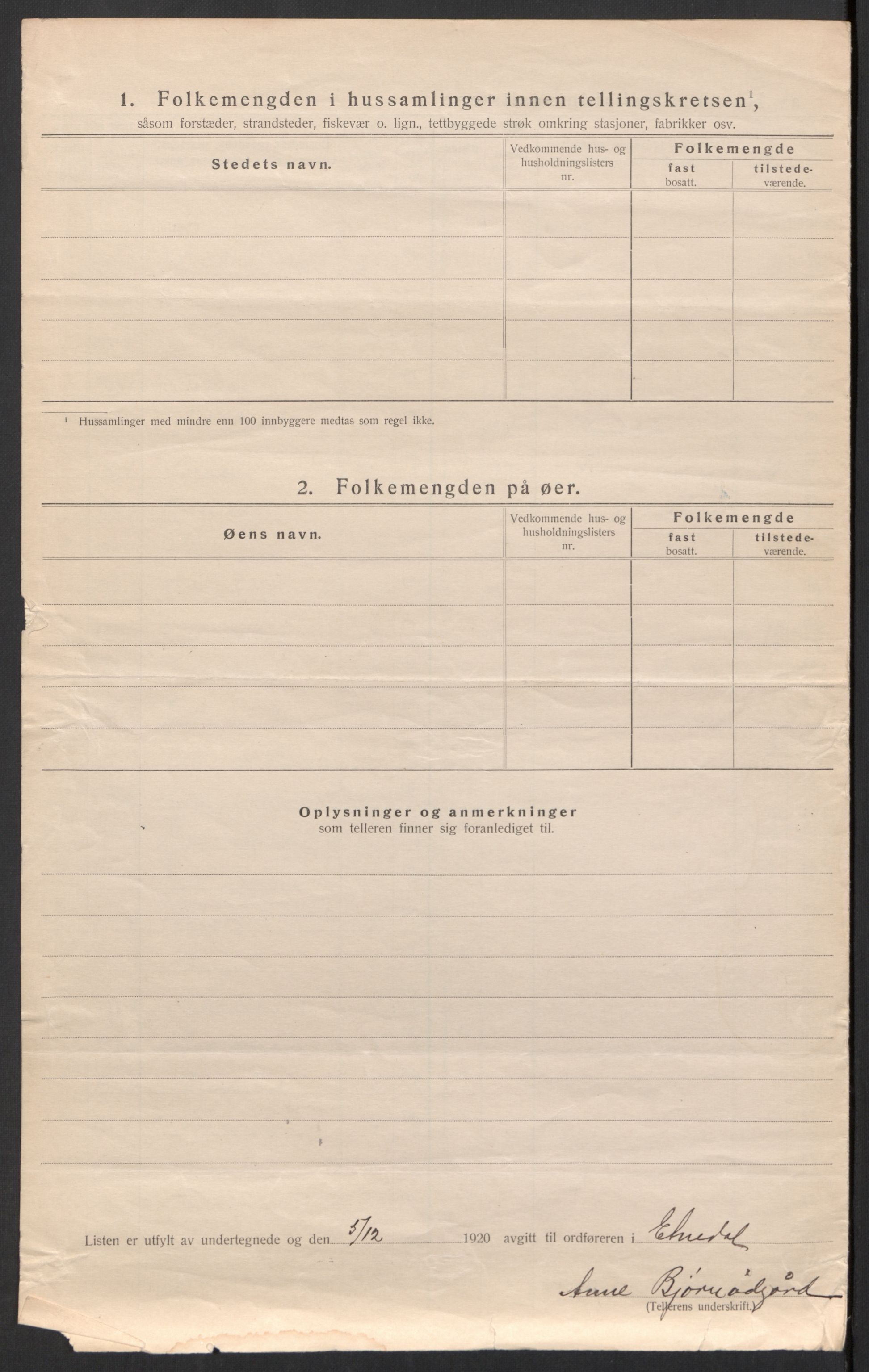 SAH, 1920 census for Etnedal, 1920, p. 33
