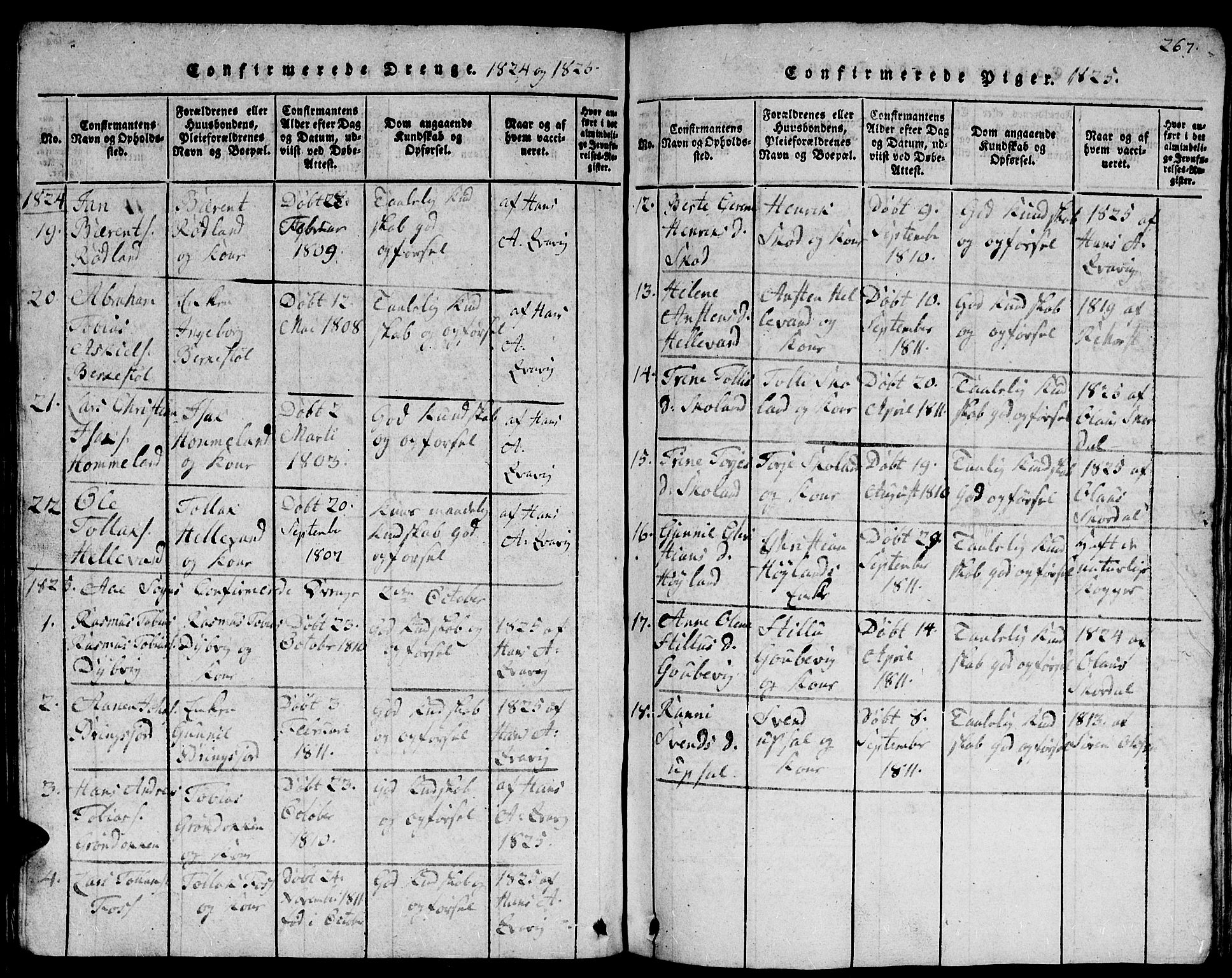 Lyngdal sokneprestkontor, AV/SAK-1111-0029/F/Fb/Fbc/L0001: Parish register (copy) no. B 1, 1815-1844, p. 267