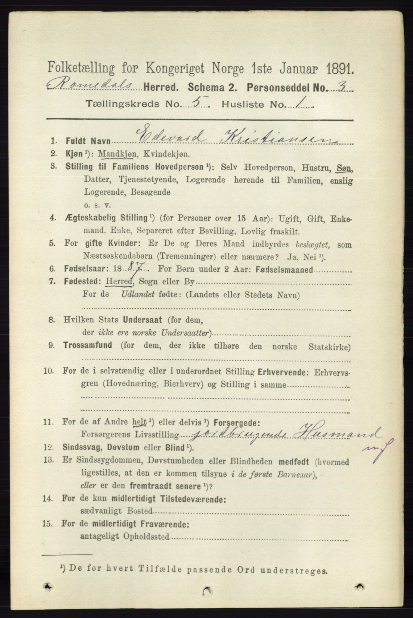 RA, 1891 census for 0416 Romedal, 1891, p. 2467