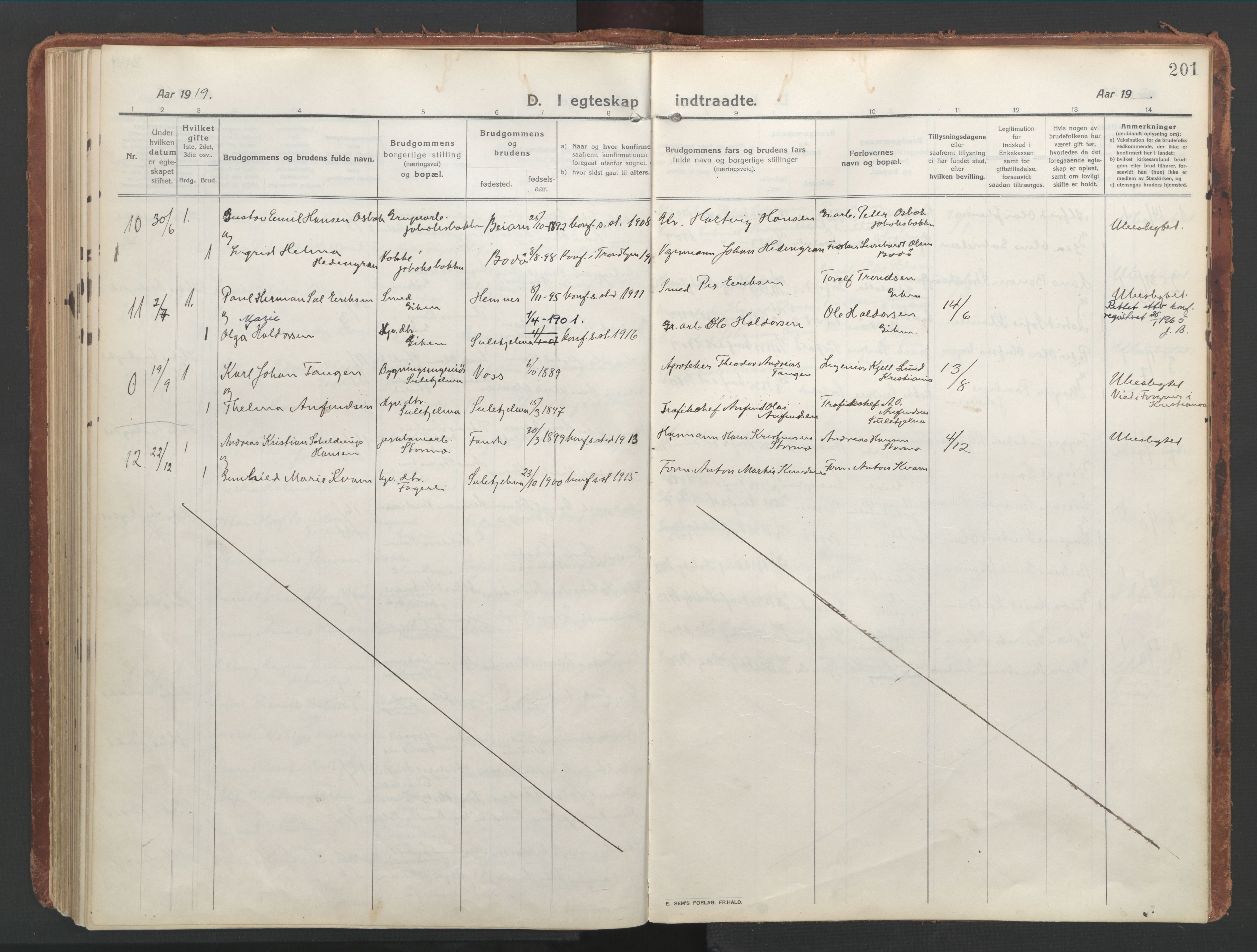 Ministerialprotokoller, klokkerbøker og fødselsregistre - Nordland, SAT/A-1459/850/L0715: Curate's parish register no. 850B05, 1913-1924, p. 201