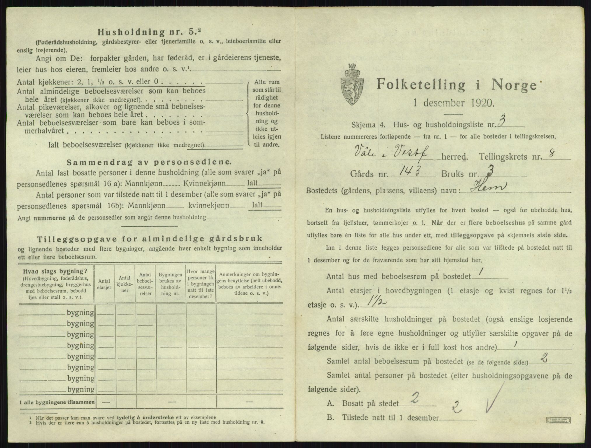 SAKO, 1920 census for Våle, 1920, p. 978