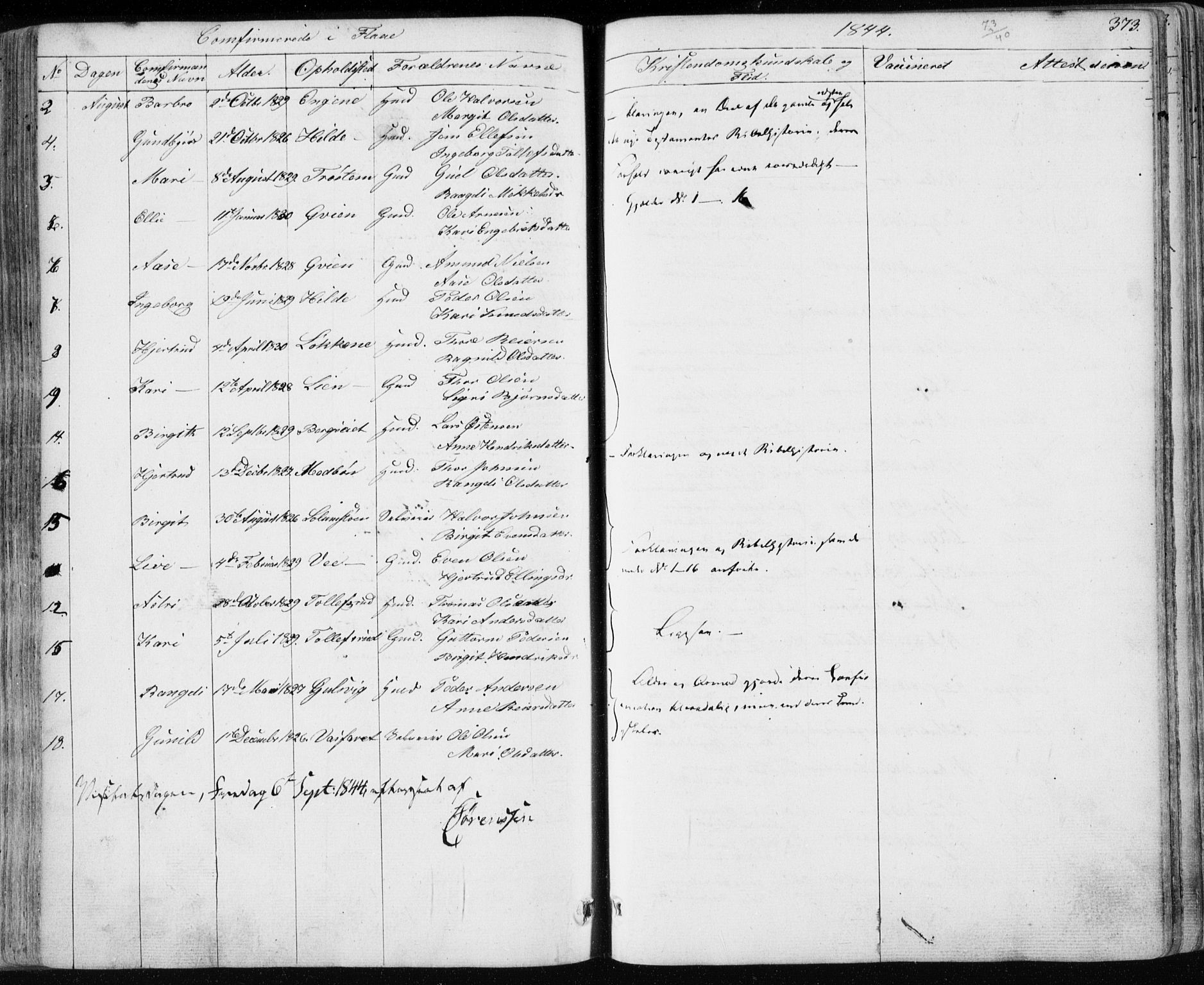 Nes kirkebøker, AV/SAKO-A-236/F/Fa/L0009: Parish register (official) no. 9, 1834-1863, p. 373