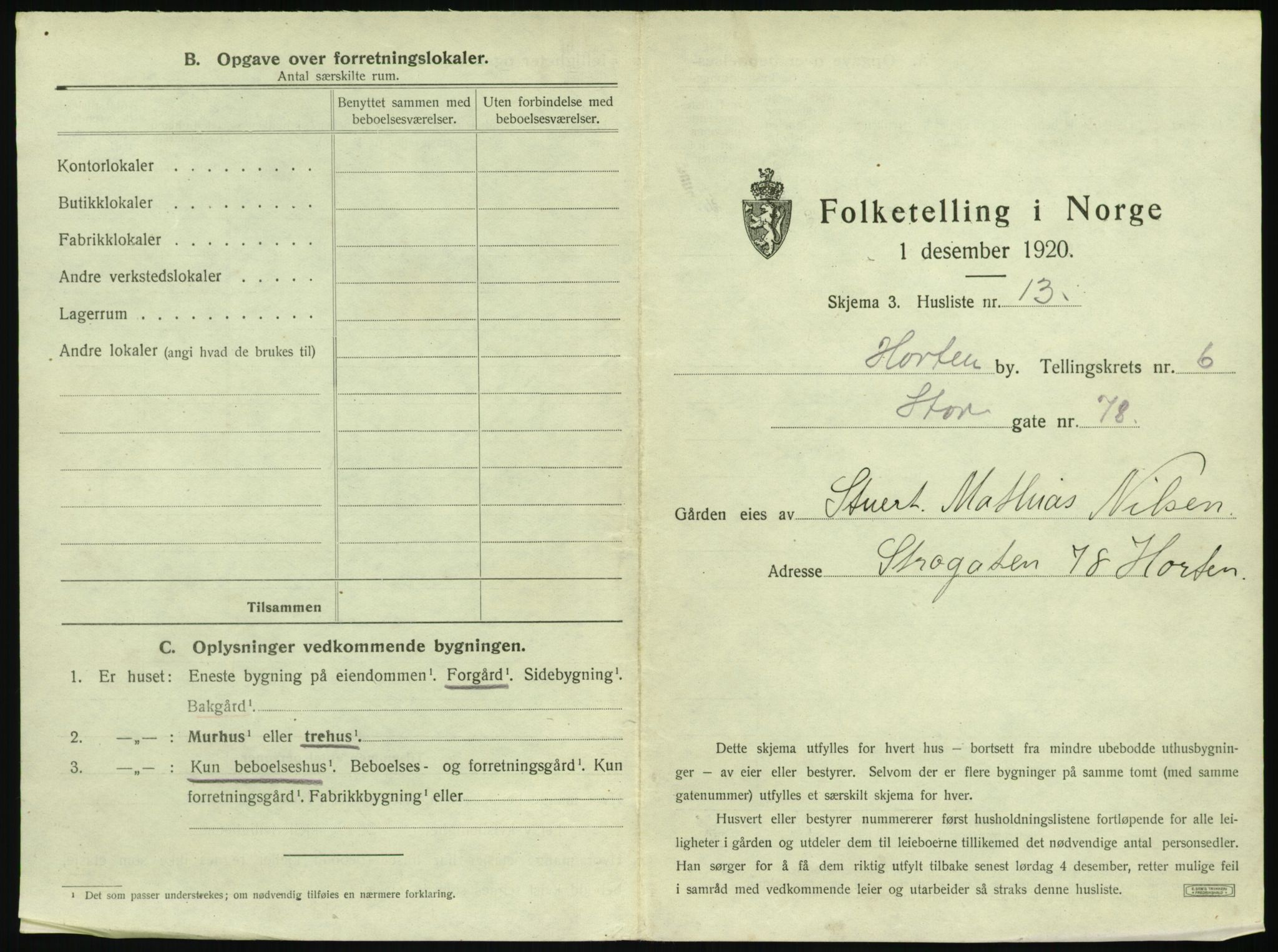 SAKO, 1920 census for Horten, 1920, p. 1949
