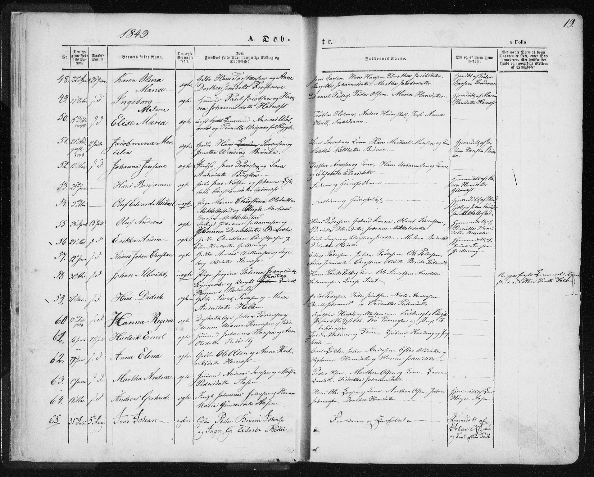Ministerialprotokoller, klokkerbøker og fødselsregistre - Nordland, SAT/A-1459/801/L0007: Parish register (official) no. 801A07, 1845-1863, p. 19