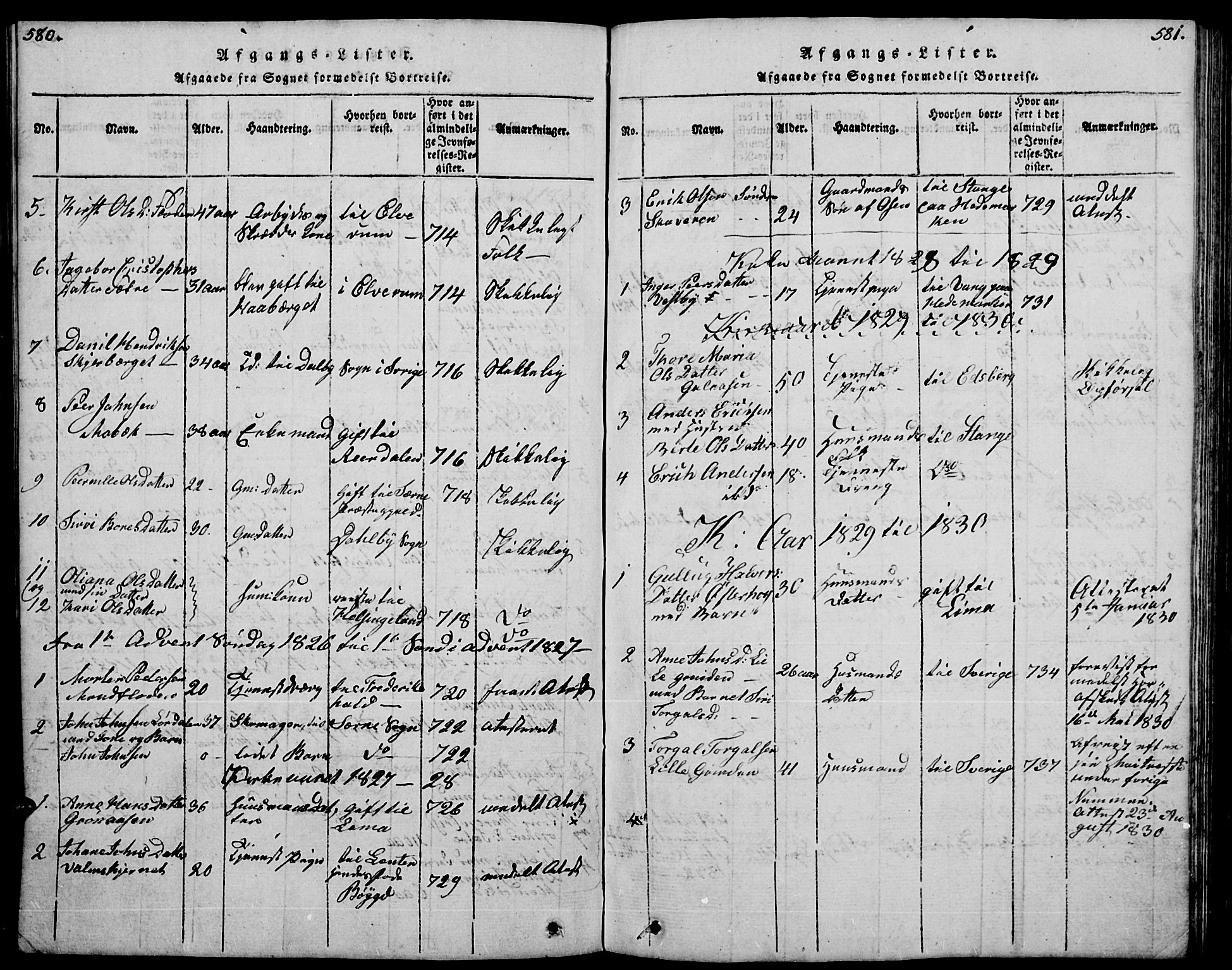 Trysil prestekontor, SAH/PREST-046/H/Ha/Hab/L0004: Parish register (copy) no. 4, 1814-1841, p. 580-581