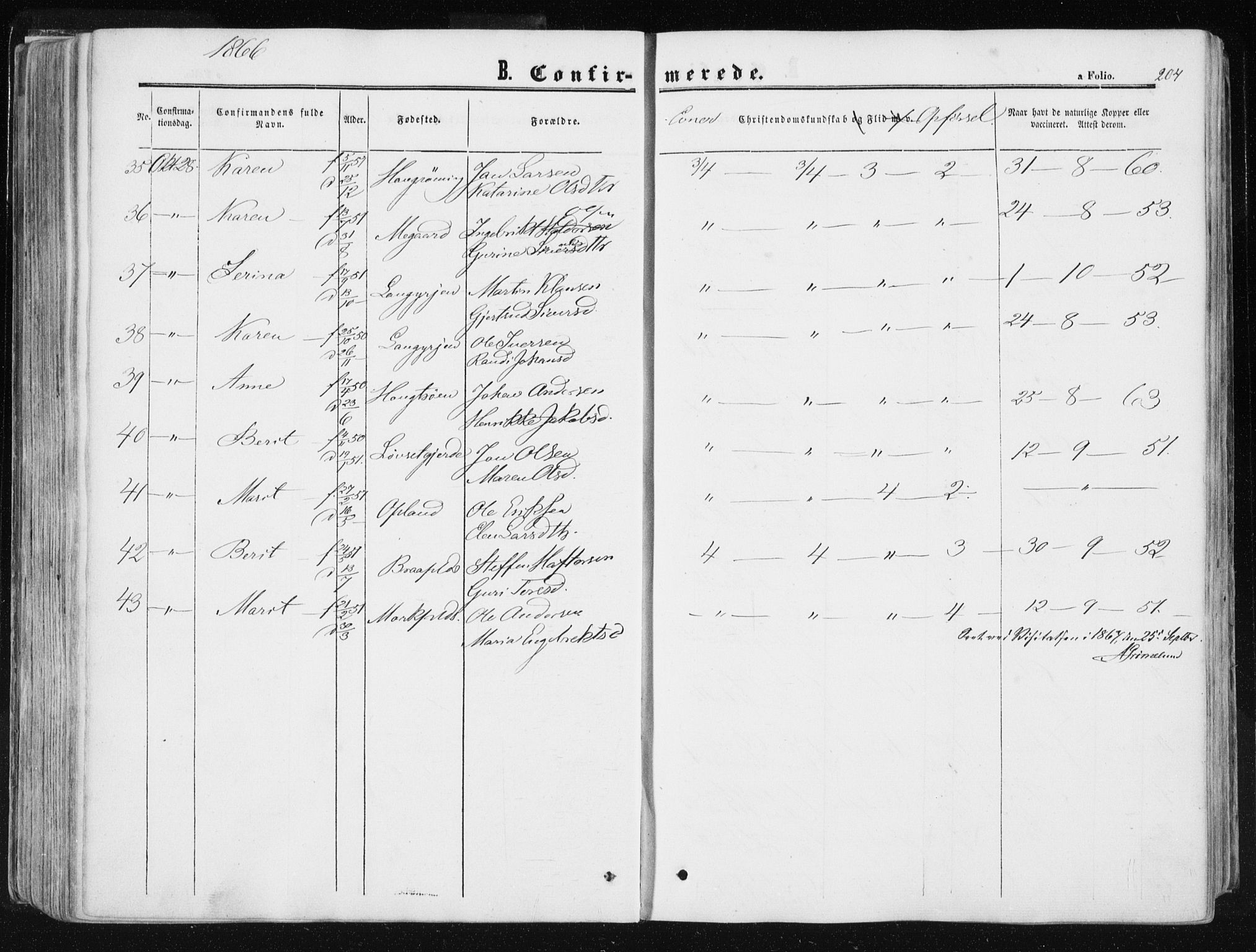 Ministerialprotokoller, klokkerbøker og fødselsregistre - Sør-Trøndelag, AV/SAT-A-1456/612/L0377: Parish register (official) no. 612A09, 1859-1877, p. 204