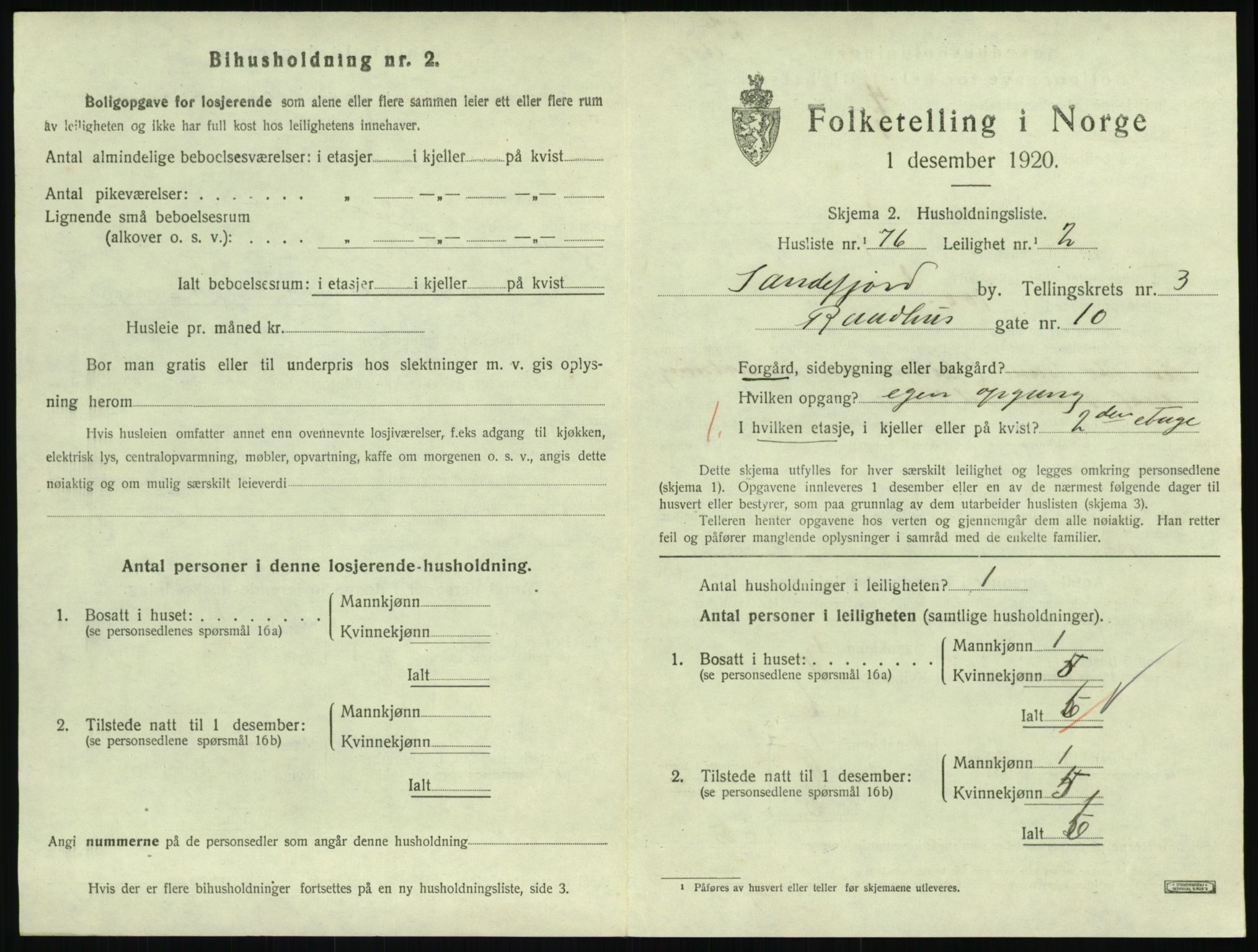 SAKO, 1920 census for Sandefjord, 1920, p. 2176