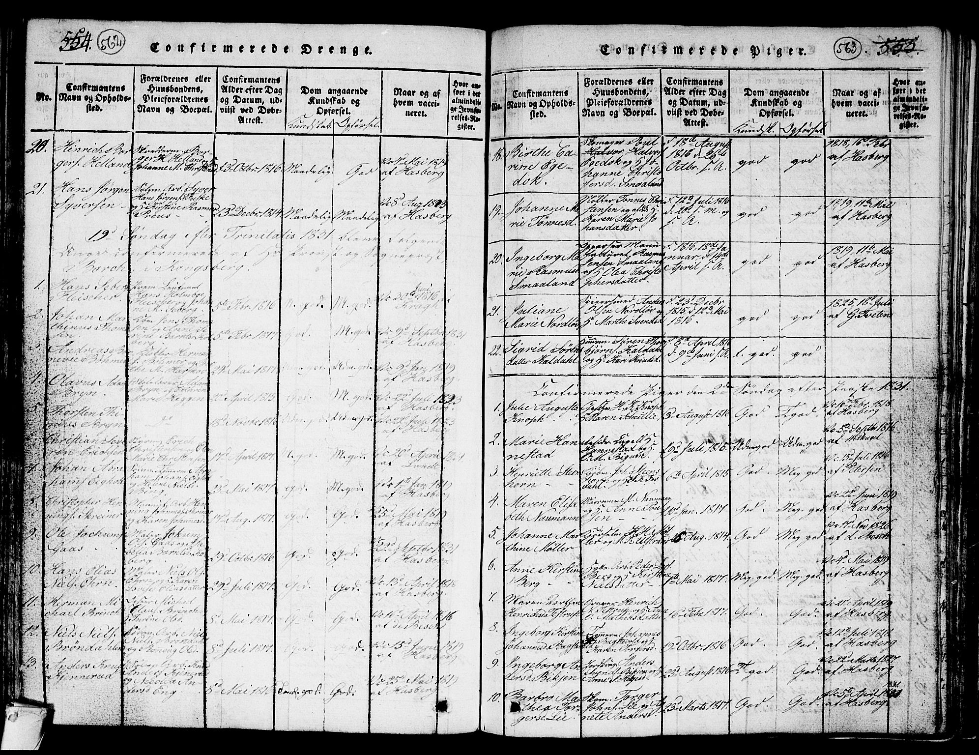 Kongsberg kirkebøker, AV/SAKO-A-22/G/Ga/L0001: Parish register (copy) no. 1, 1816-1839, p. 562-563