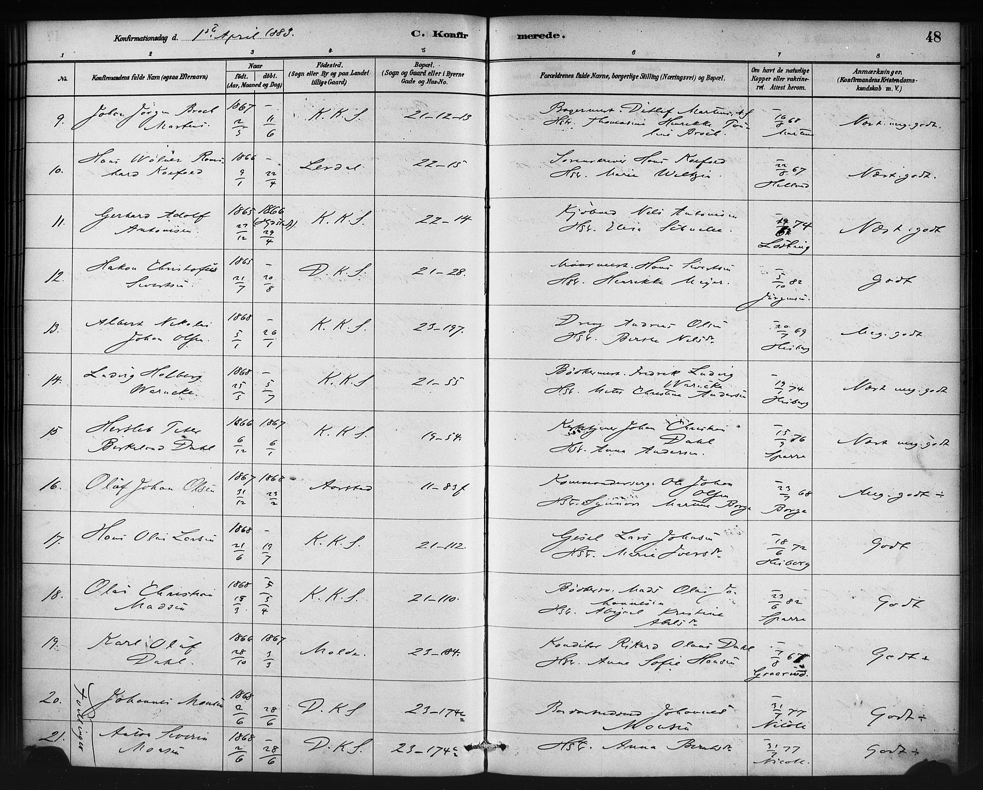 Korskirken sokneprestembete, AV/SAB-A-76101/H/Haa/L0029: Parish register (official) no. C 5, 1880-1892, p. 48