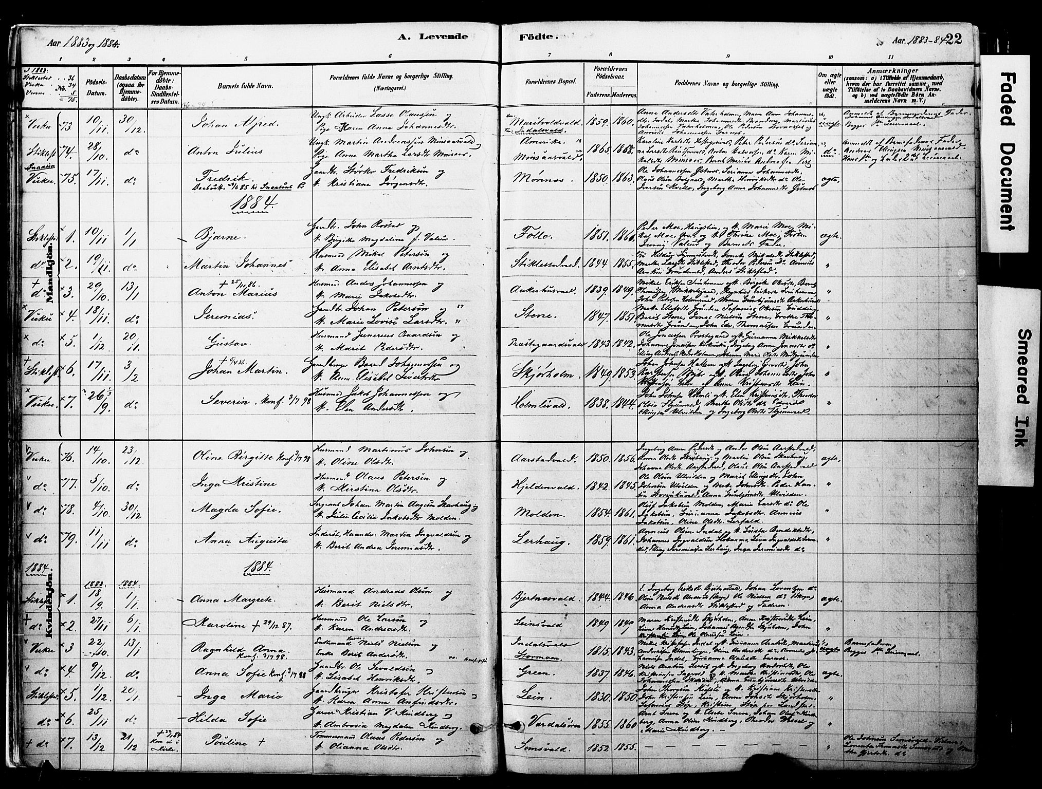 Ministerialprotokoller, klokkerbøker og fødselsregistre - Nord-Trøndelag, SAT/A-1458/723/L0244: Parish register (official) no. 723A13, 1881-1899, p. 22