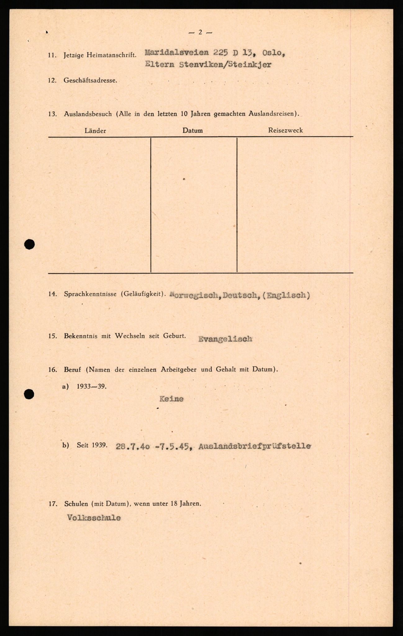 Forsvaret, Forsvarets overkommando II, AV/RA-RAFA-3915/D/Db/L0027: CI Questionaires. Tyske okkupasjonsstyrker i Norge. Tyskere., 1945-1946, p. 271