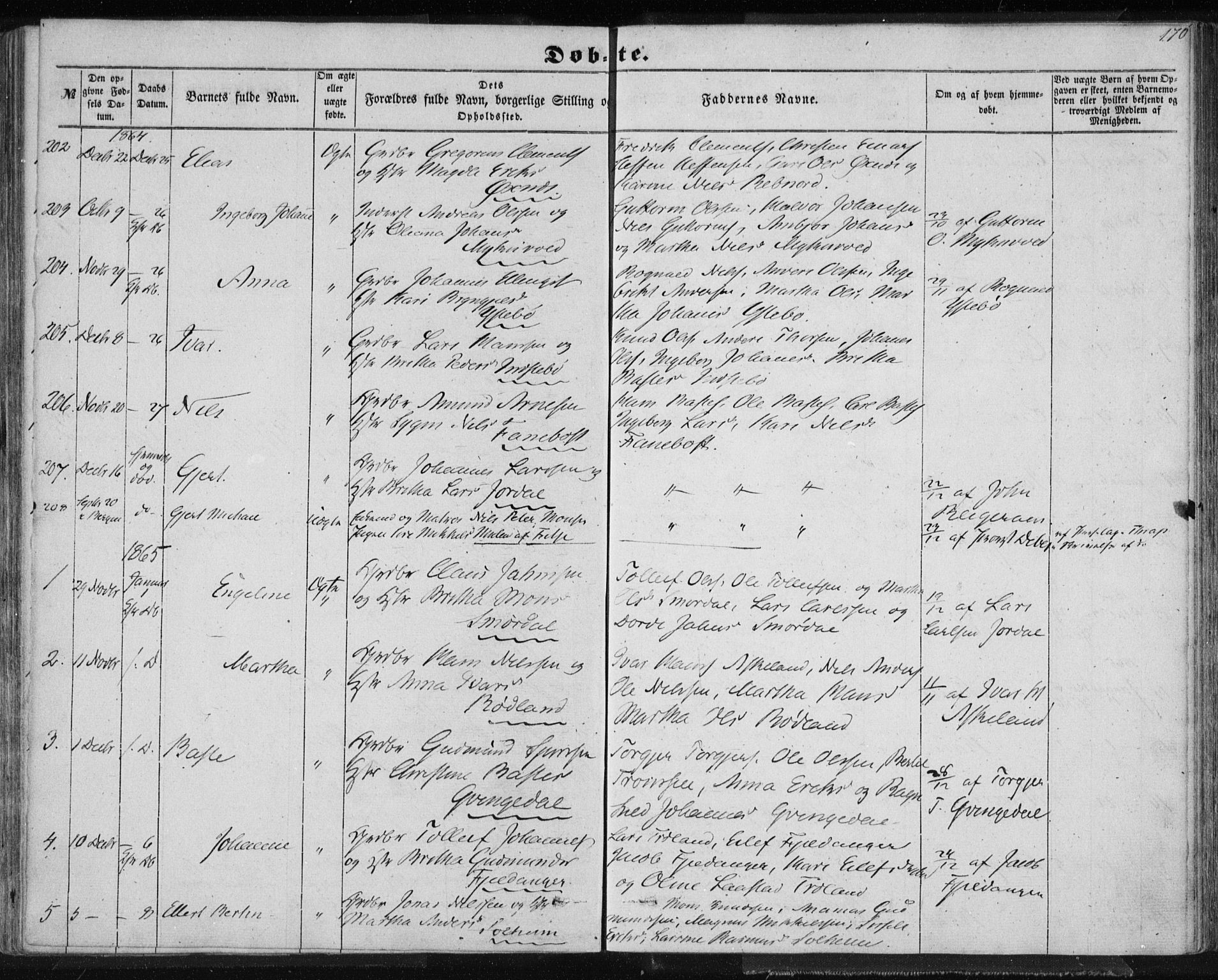 Lindås Sokneprestembete, SAB/A-76701/H/Haa: Parish register (official) no. A 11, 1854-1869, p. 170