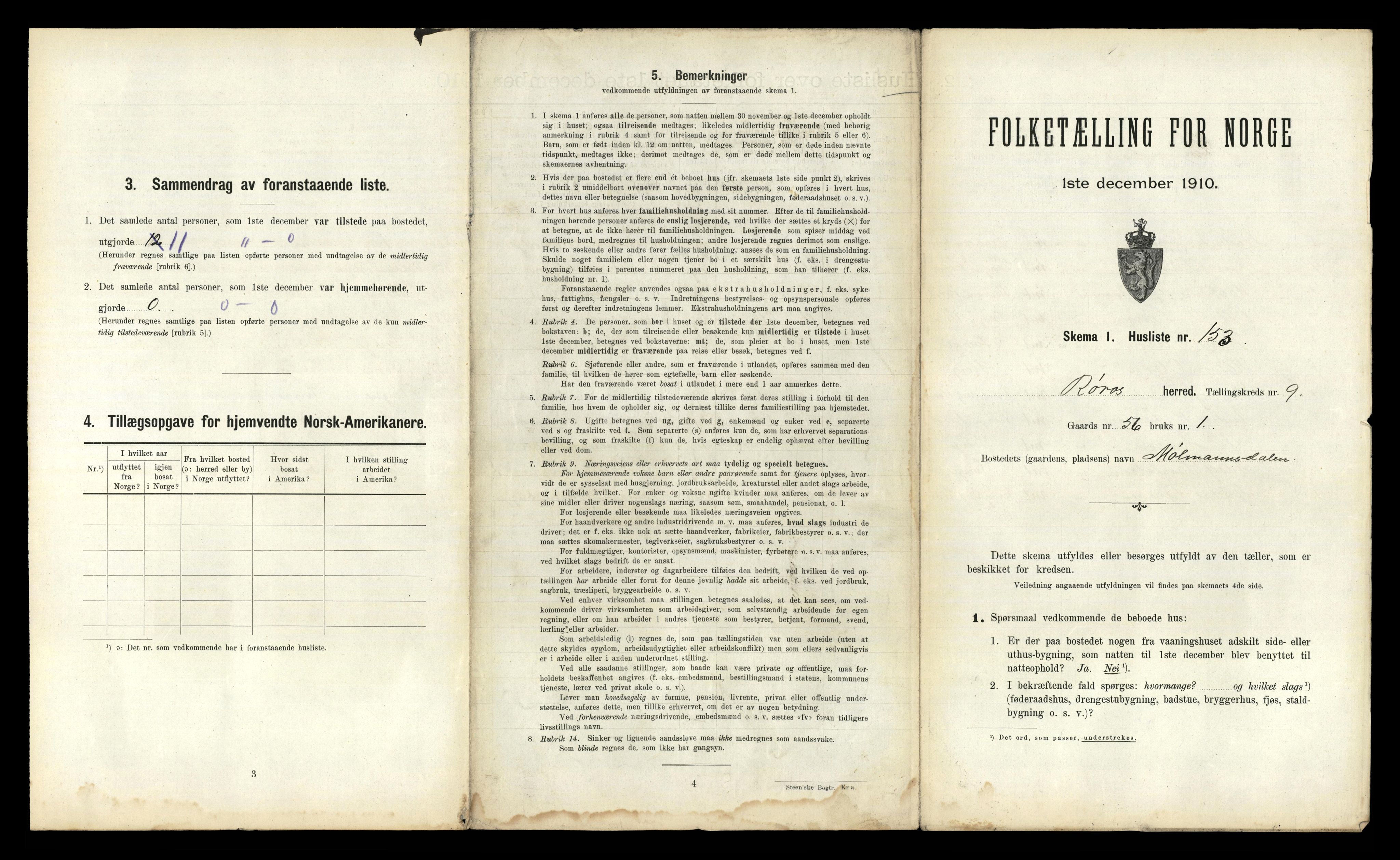 RA, 1910 census for Røros, 1910, p. 1175