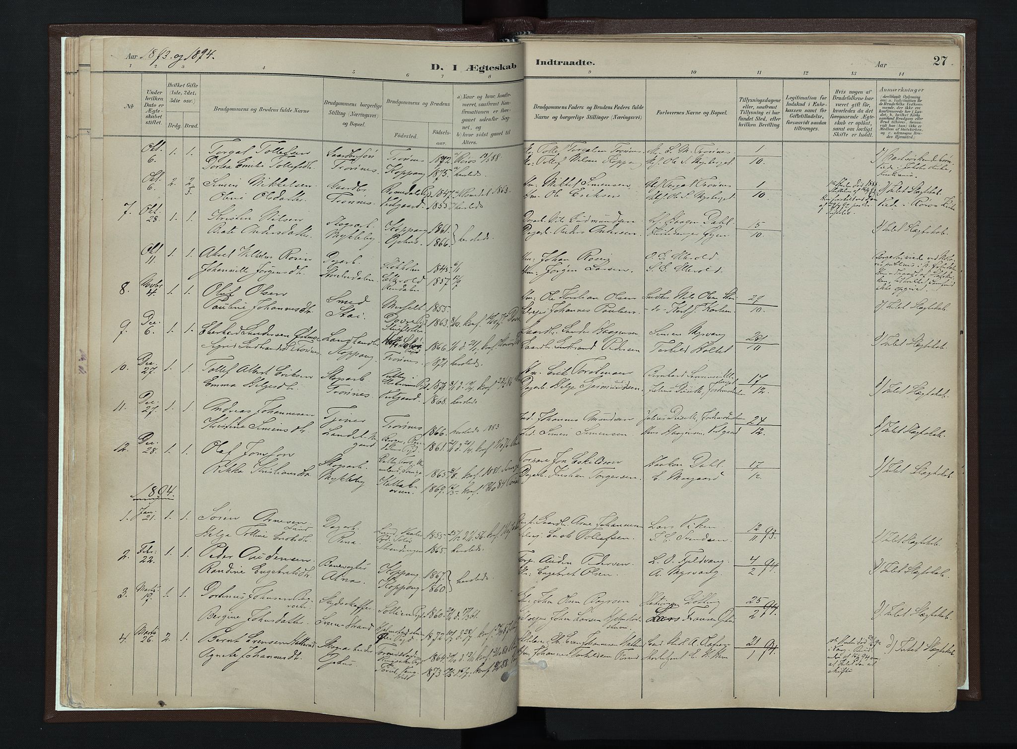 Stor-Elvdal prestekontor, SAH/PREST-052/H/Ha/Haa/L0003: Parish register (official) no. 3, 1882-1901, p. 27