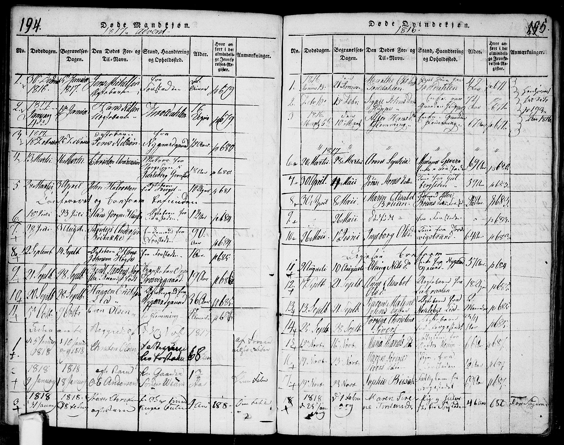 Glemmen prestekontor Kirkebøker, AV/SAO-A-10908/F/Fa/L0004: Parish register (official) no. 4, 1816-1838, p. 194-195