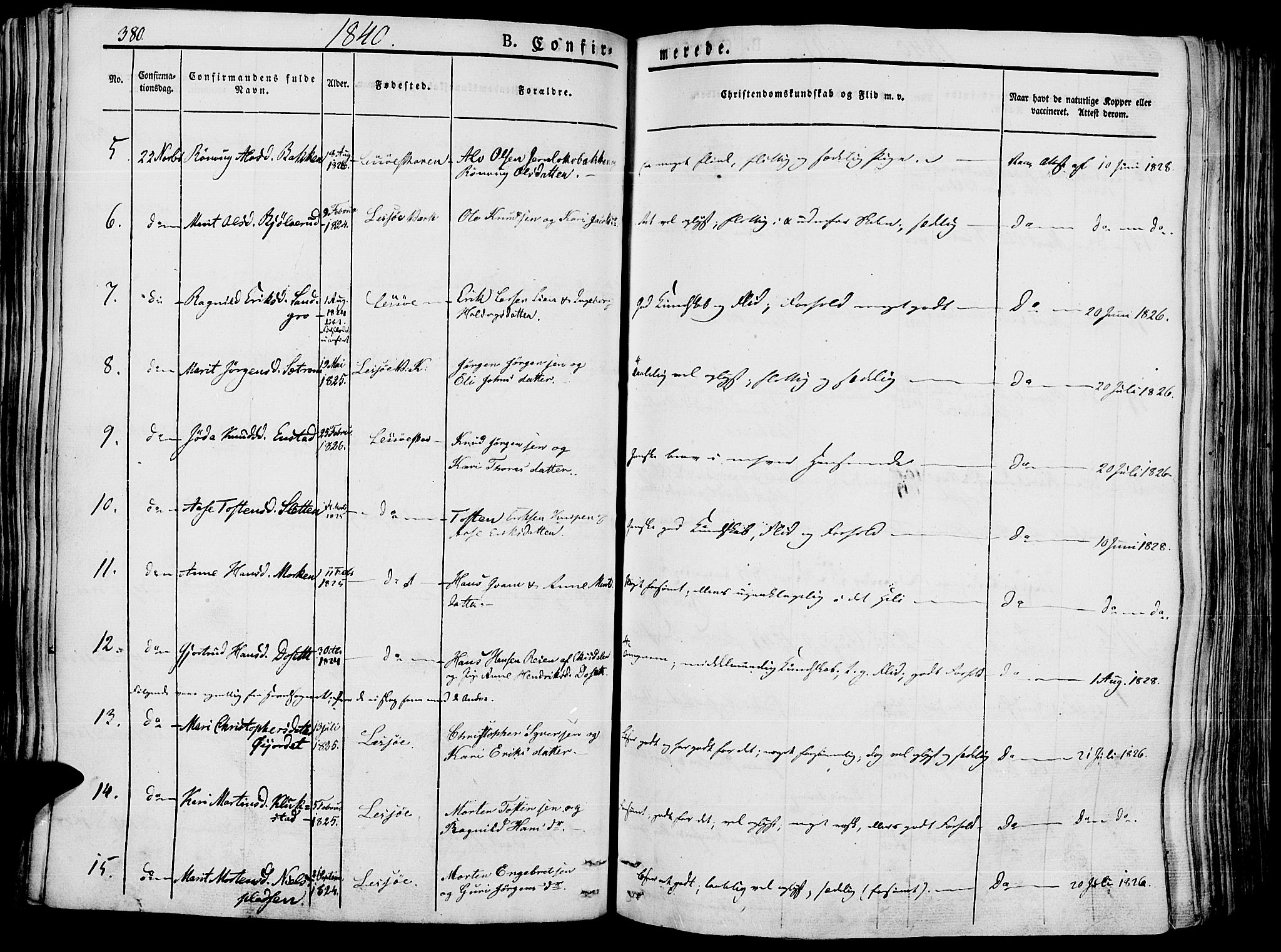 Lesja prestekontor, AV/SAH-PREST-068/H/Ha/Haa/L0005: Parish register (official) no. 5, 1830-1842, p. 380