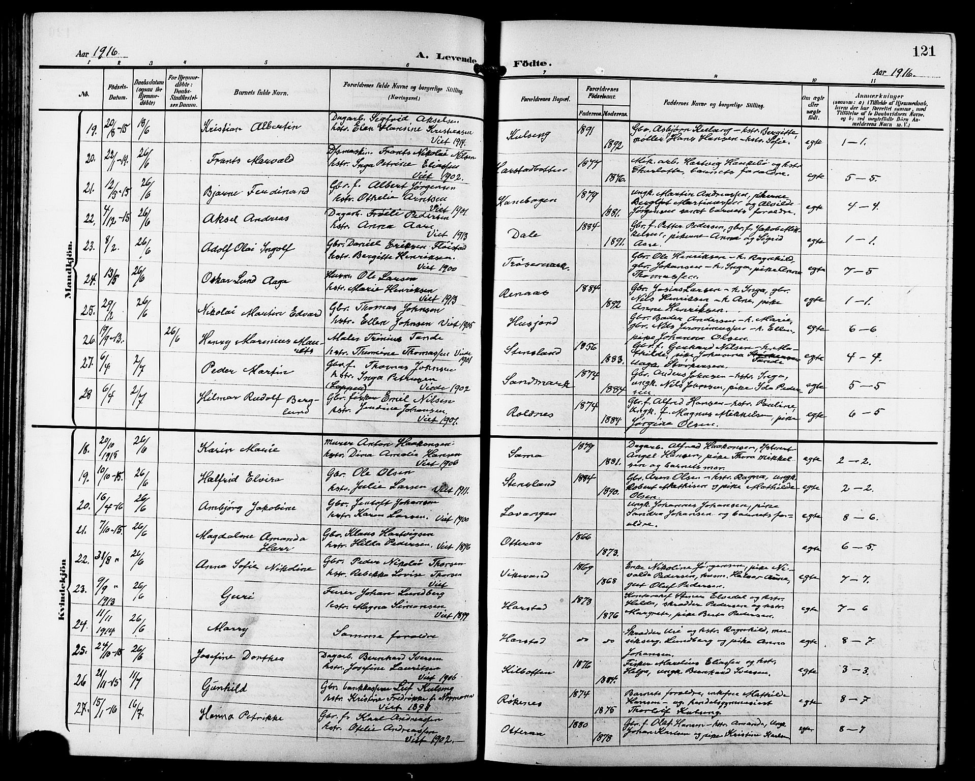 Trondenes sokneprestkontor, AV/SATØ-S-1319/H/Hb/L0012klokker: Parish register (copy) no. 12, 1907-1916, p. 121