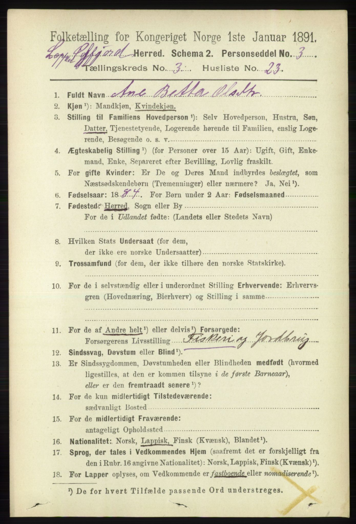 RA, 1891 census for 2014 Loppa, 1891, p. 802