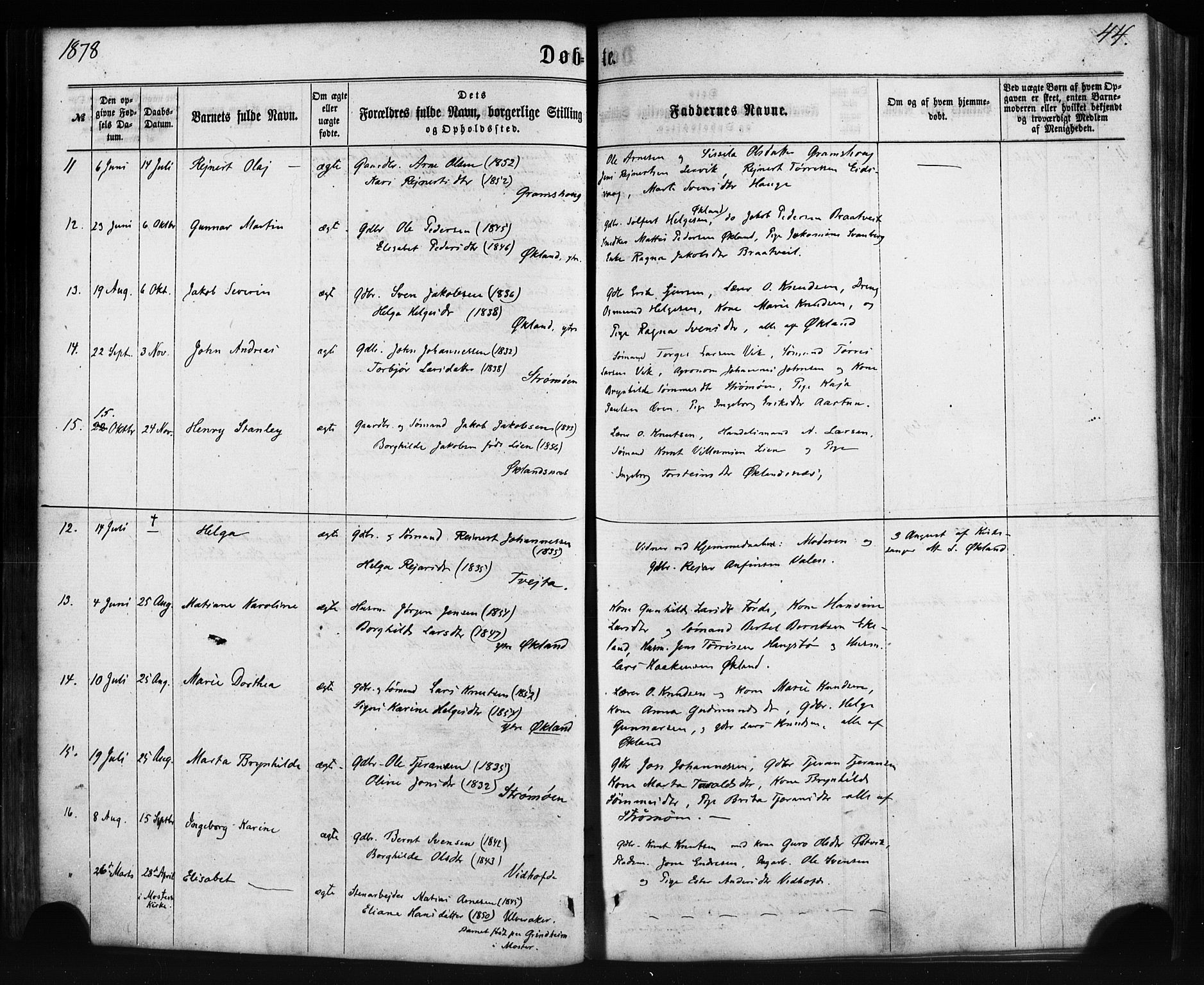 Sveio Sokneprestembete, AV/SAB-A-78501/H/Haa: Parish register (official) no. C 1, 1862-1880, p. 44