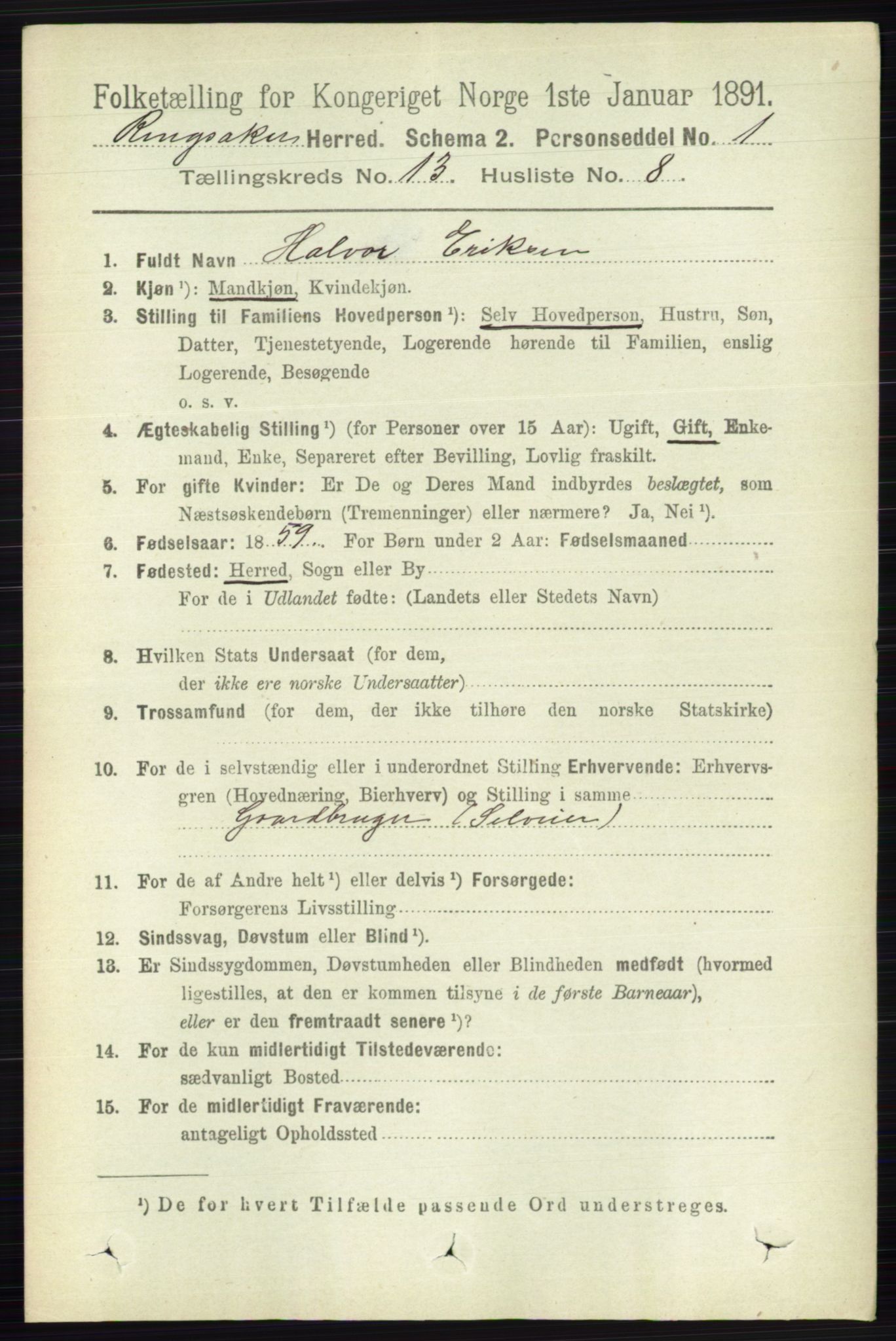 RA, 1891 census for 0412 Ringsaker, 1891, p. 7247