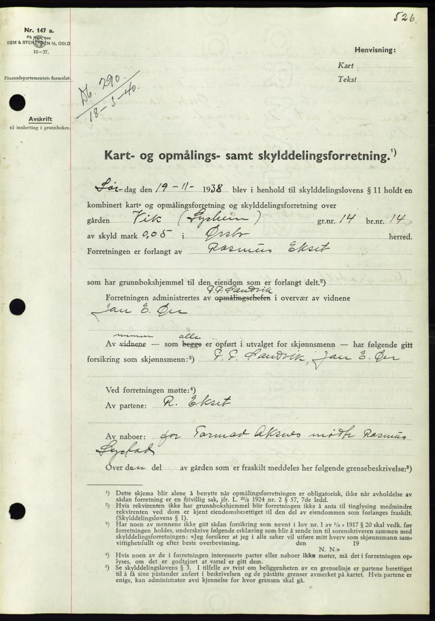 Søre Sunnmøre sorenskriveri, AV/SAT-A-4122/1/2/2C/L0069: Mortgage book no. 63, 1939-1940, Diary no: : 290/1940