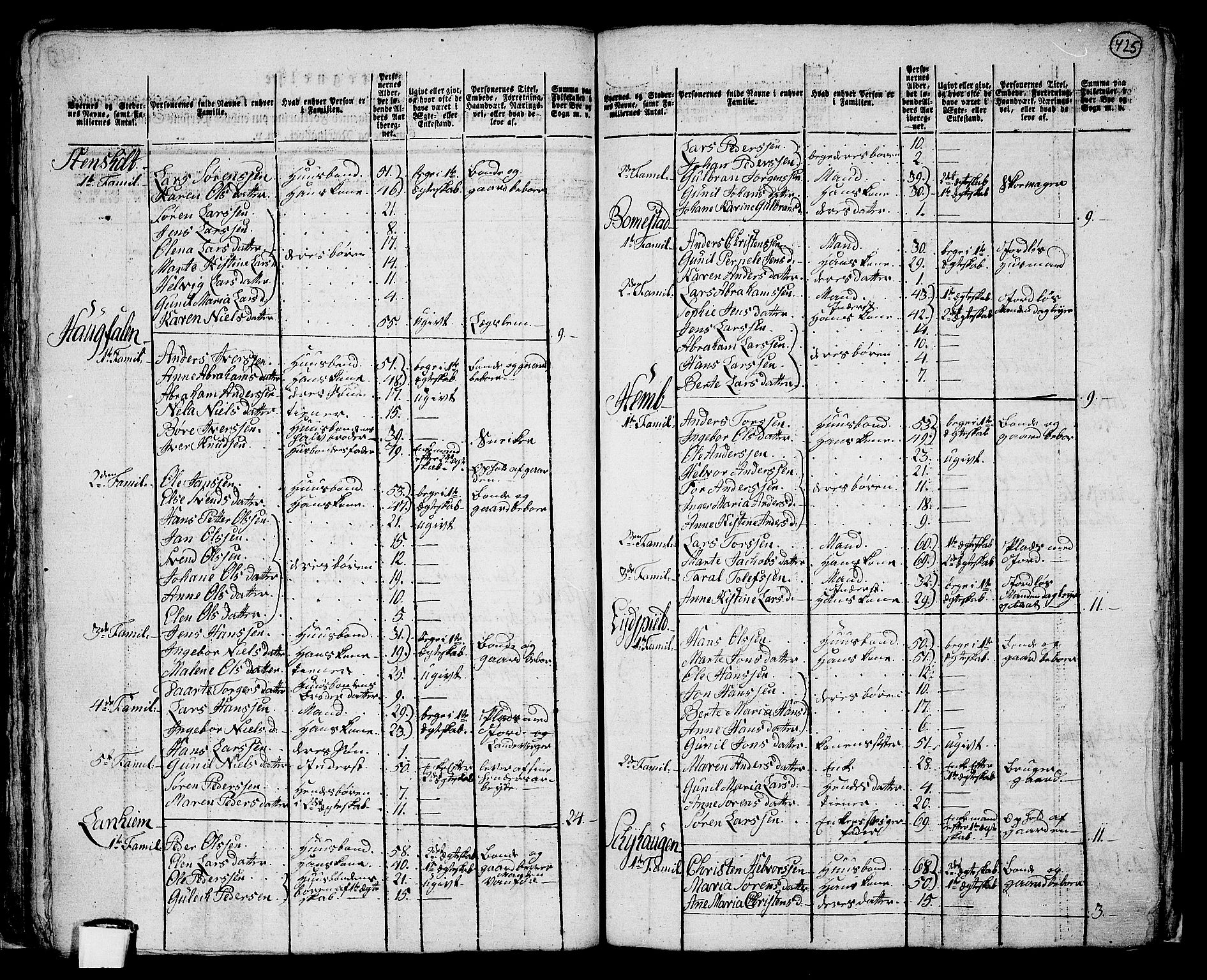 RA, 1801 census for 0727P Hedrum, 1801, p. 424b-425a