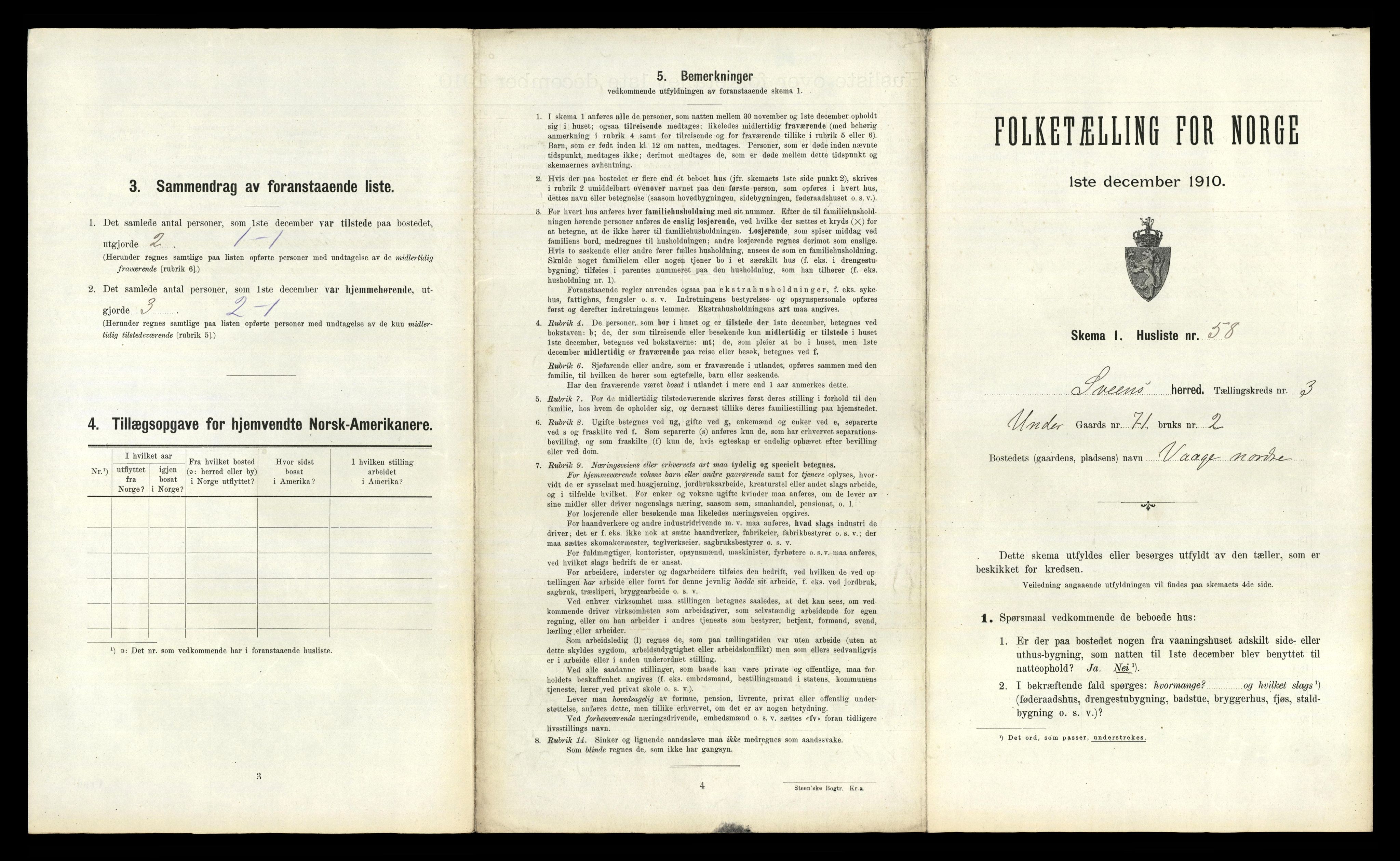 RA, 1910 census for Sveio, 1910, p. 420