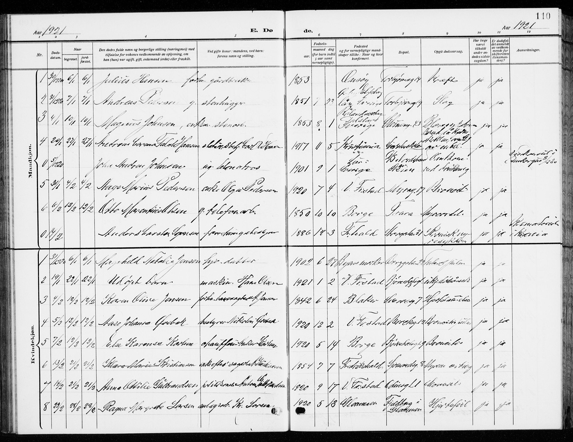 Fredrikstad domkirkes prestekontor Kirkebøker, SAO/A-10906/G/Ga/L0004: Parish register (copy) no. 4, 1910-1944, p. 110