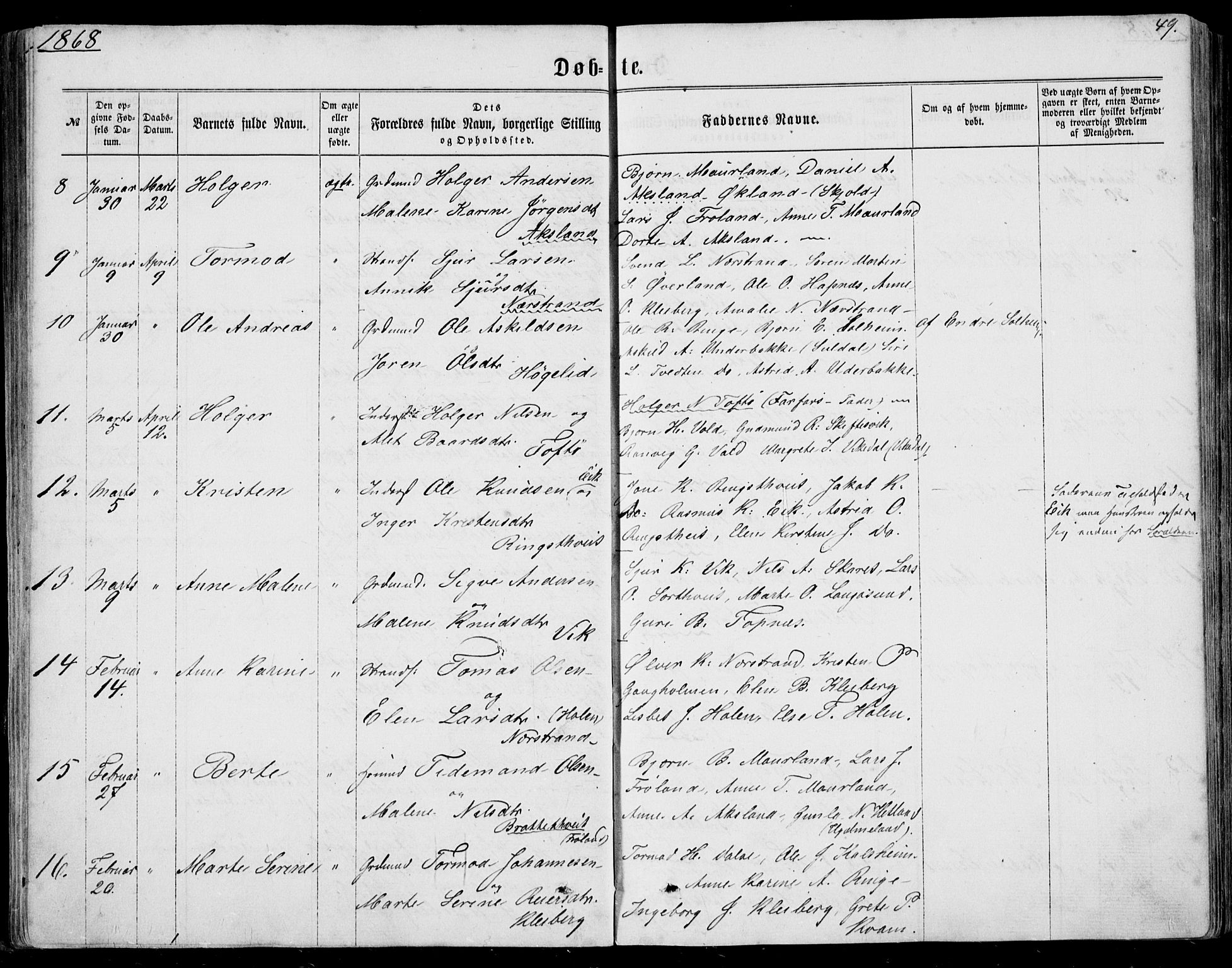 Nedstrand sokneprestkontor, SAST/A-101841/01/IV: Parish register (official) no. A 9, 1861-1876, p. 49