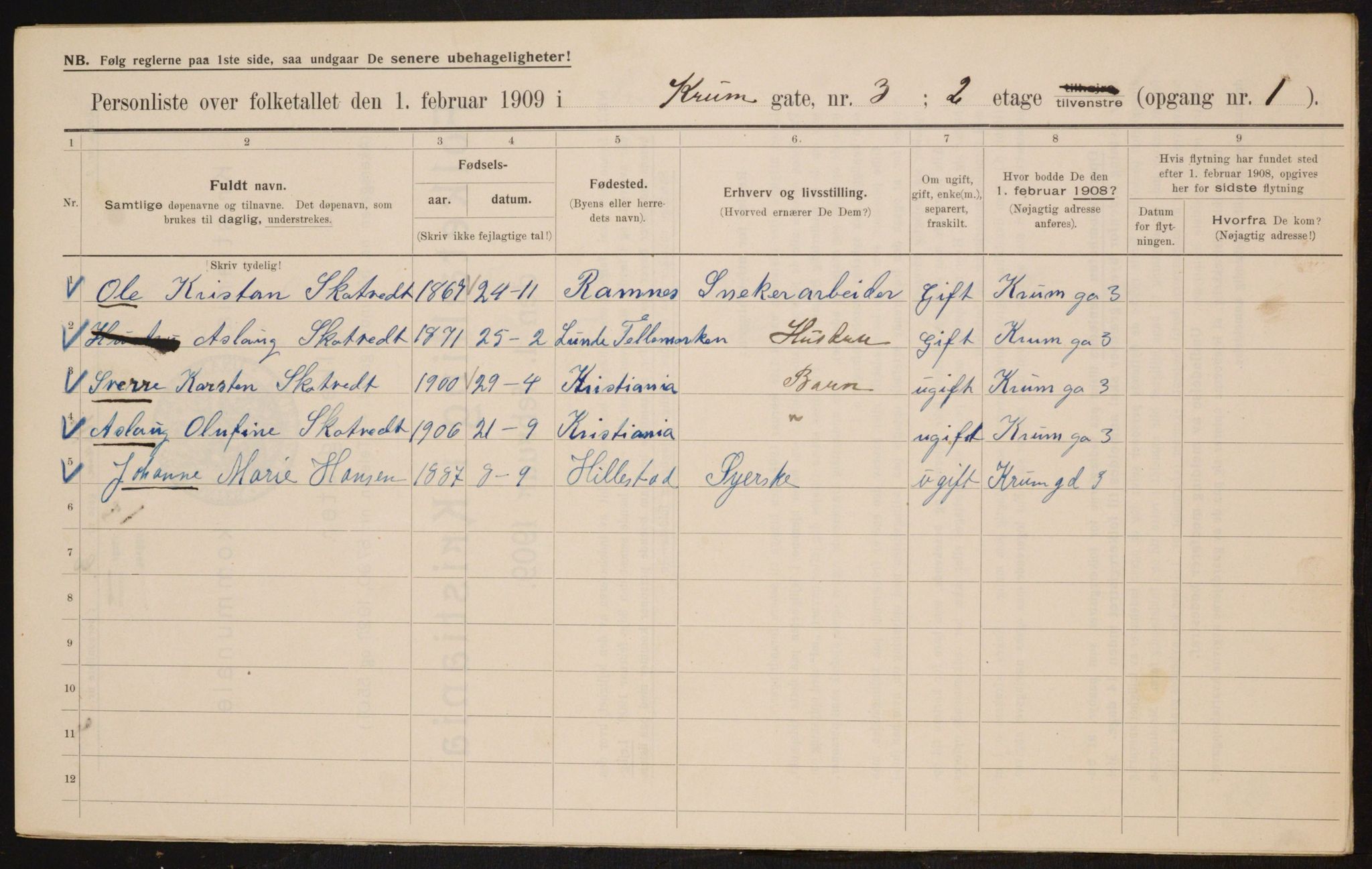 OBA, Municipal Census 1909 for Kristiania, 1909, p. 50242