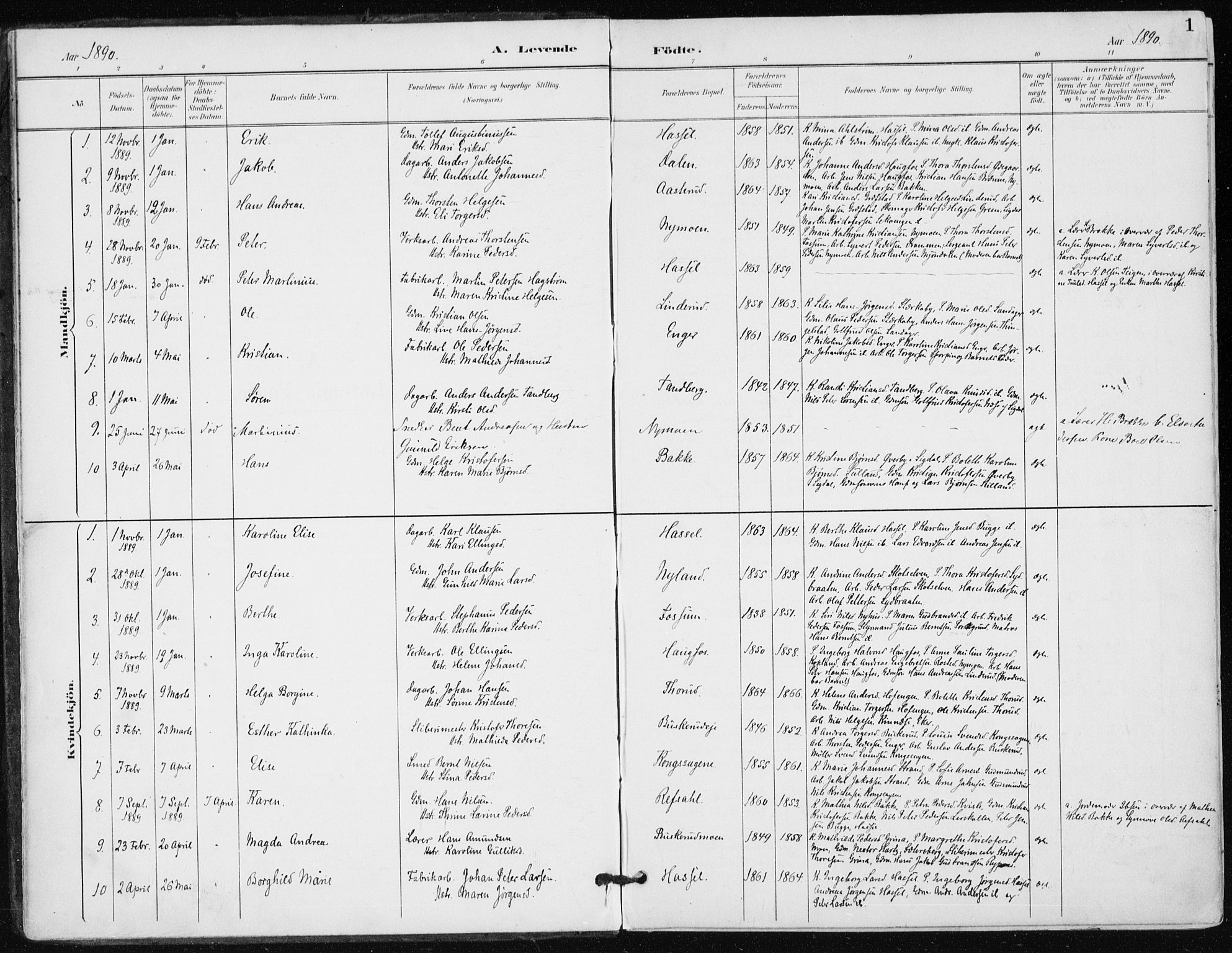 Modum kirkebøker, AV/SAKO-A-234/F/Fa/L0016: Parish register (official) no. 16, 1890-1899, p. 1