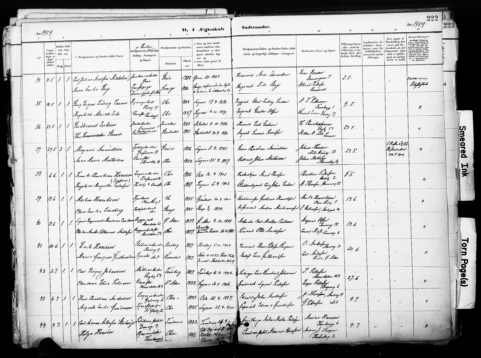 Sagene prestekontor Kirkebøker, SAO/A-10796/F/L0005: Parish register (official) no. 5, 1898-1911, p. 222