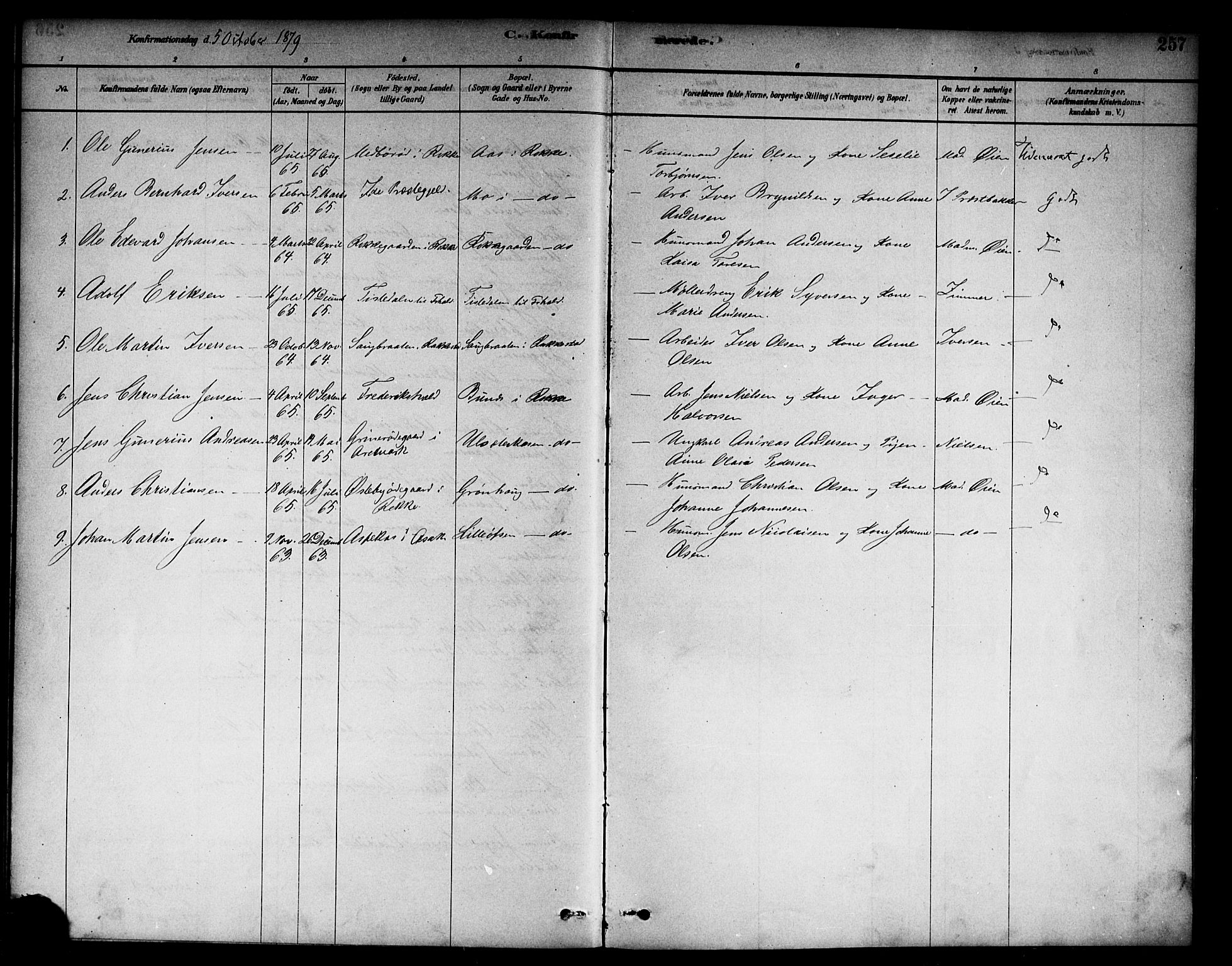 Berg prestekontor Kirkebøker, AV/SAO-A-10902/F/Fc/L0001: Parish register (official) no. III 1, 1878-1887, p. 257