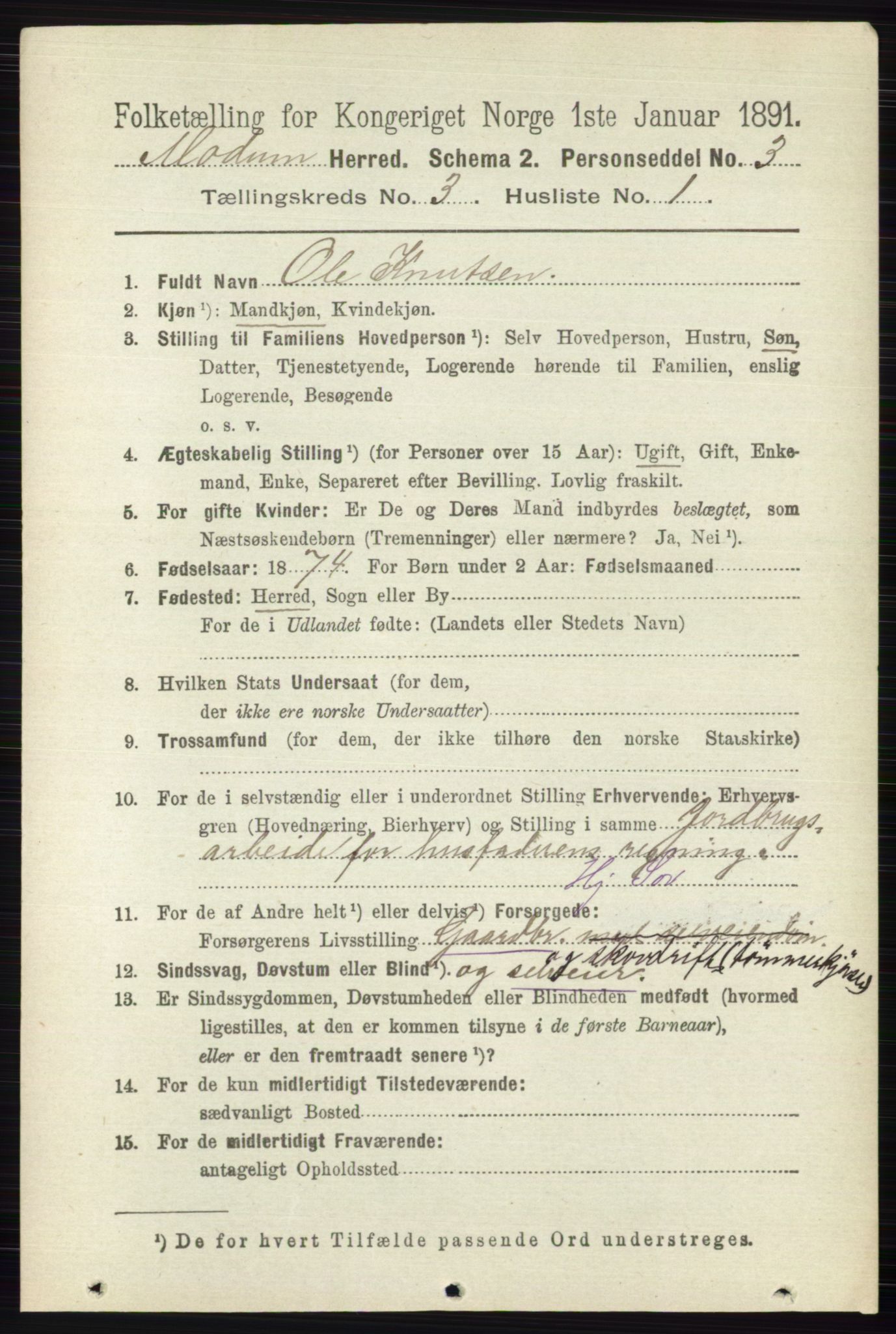 RA, 1891 census for 0623 Modum, 1891, p. 722