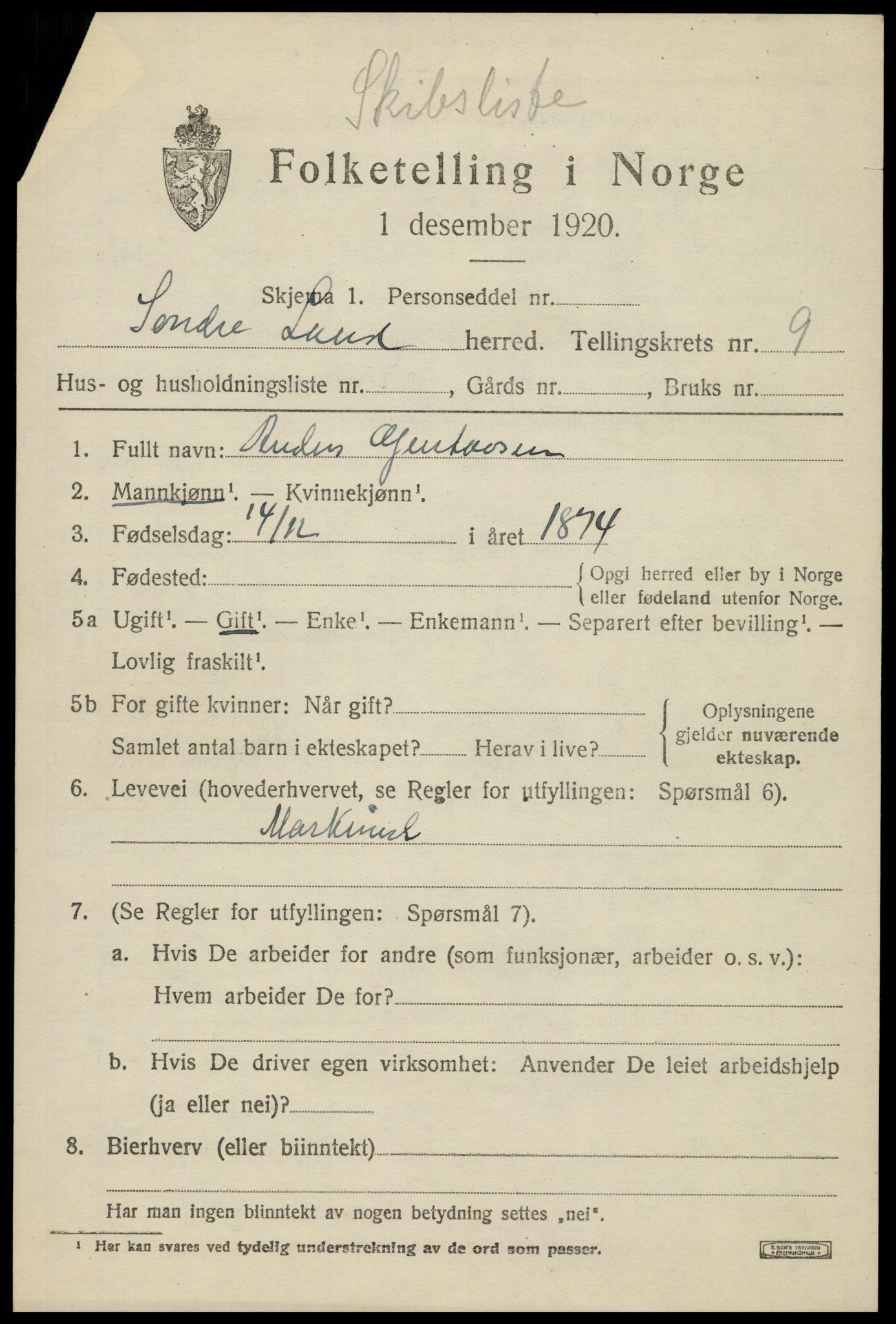 SAH, 1920 census for Søndre Land, 1920, p. 8787