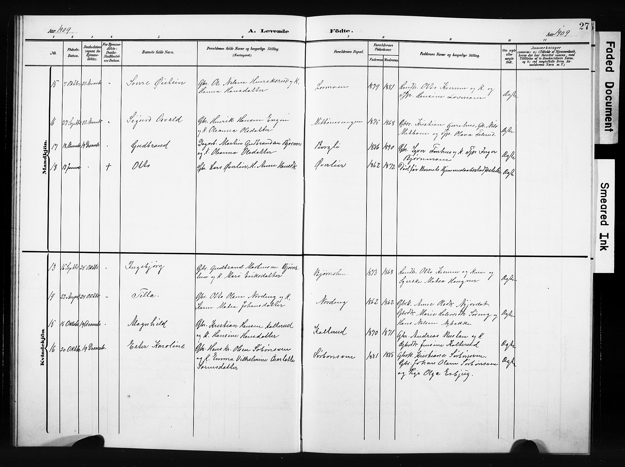 Nordre Land prestekontor, SAH/PREST-124/H/Ha/Hab/L0006: Parish register (copy) no. 6, 1905-1929, p. 27