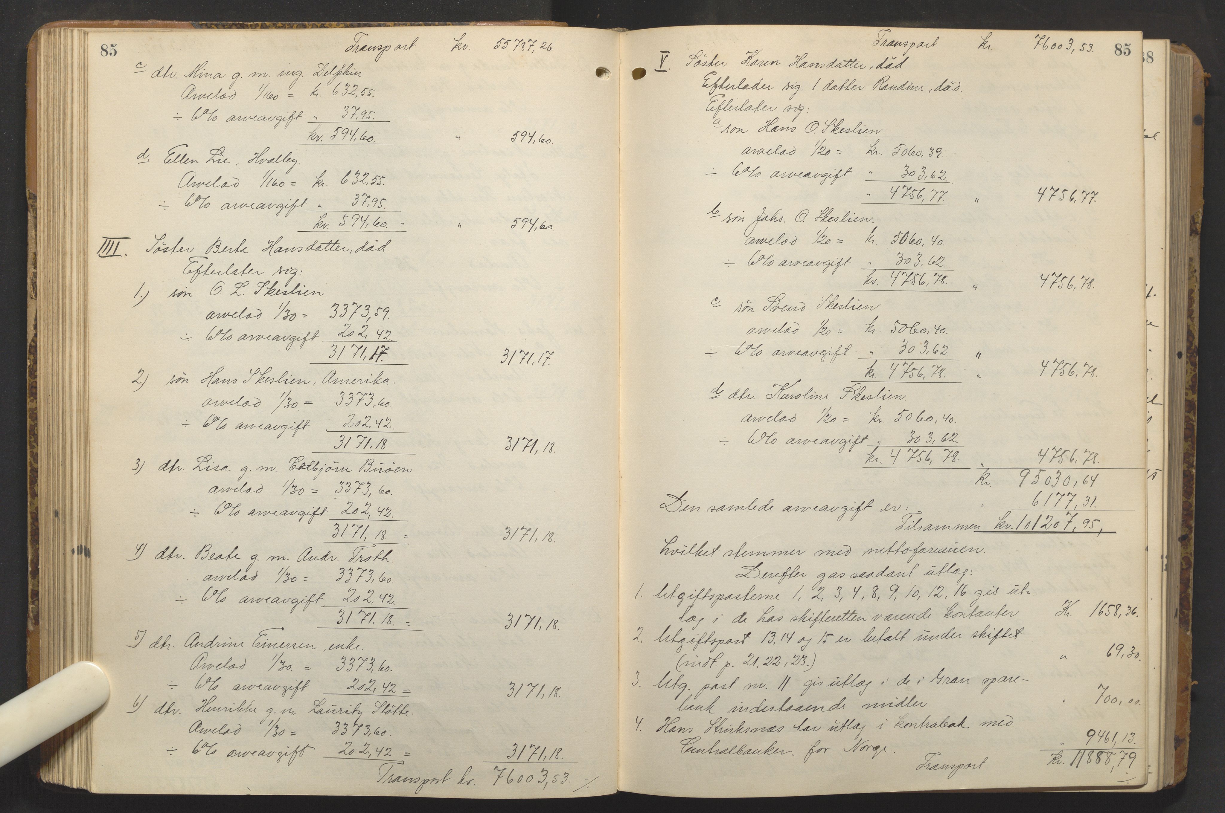 Hadeland og Land tingrett, AV/SAH-TING-010/J/Jd/L0005: Skifteutlodningsprotokoll, 1913-1924, p. 85