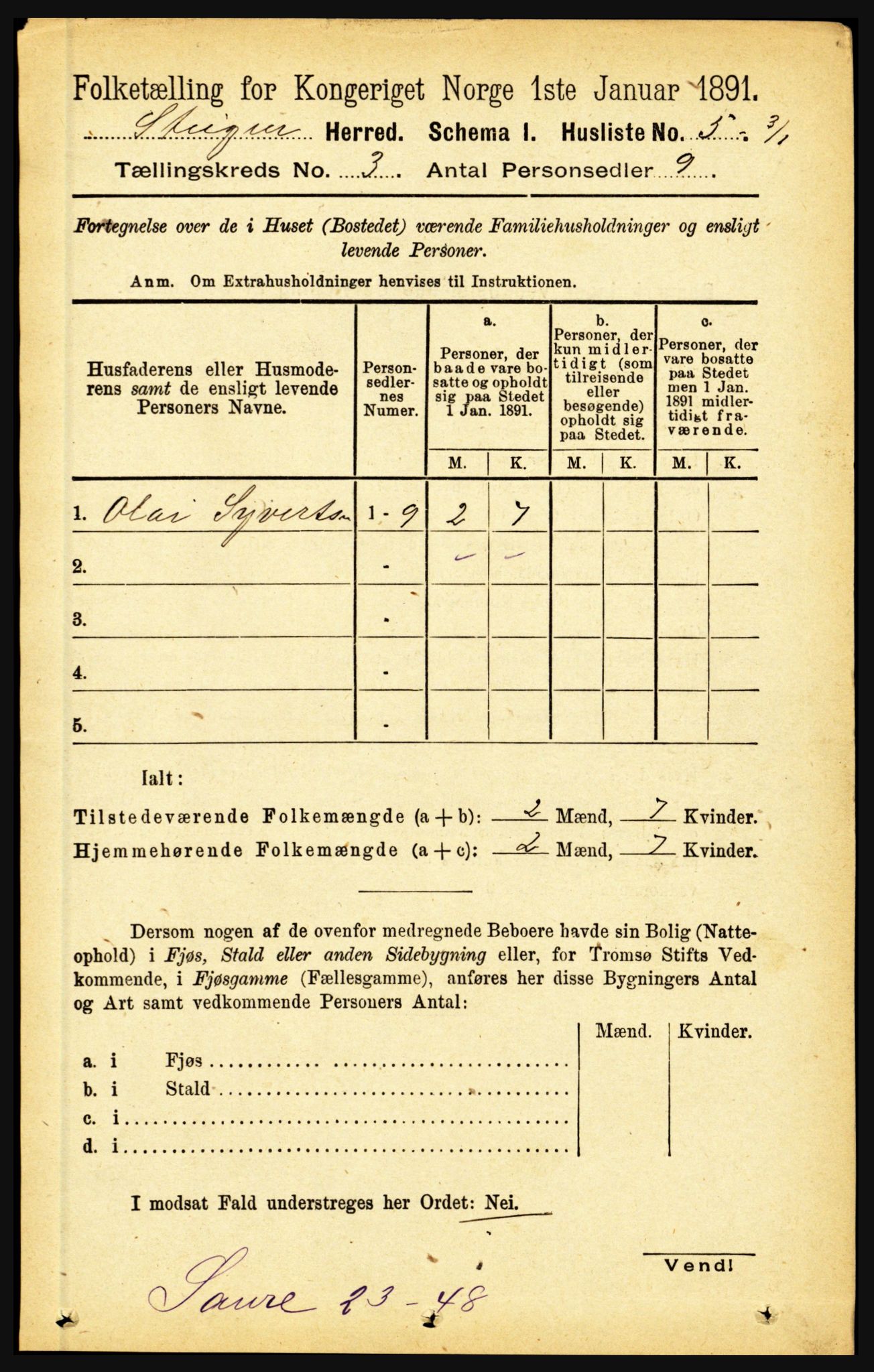 RA, 1891 census for 1848 Steigen, 1891, p. 867